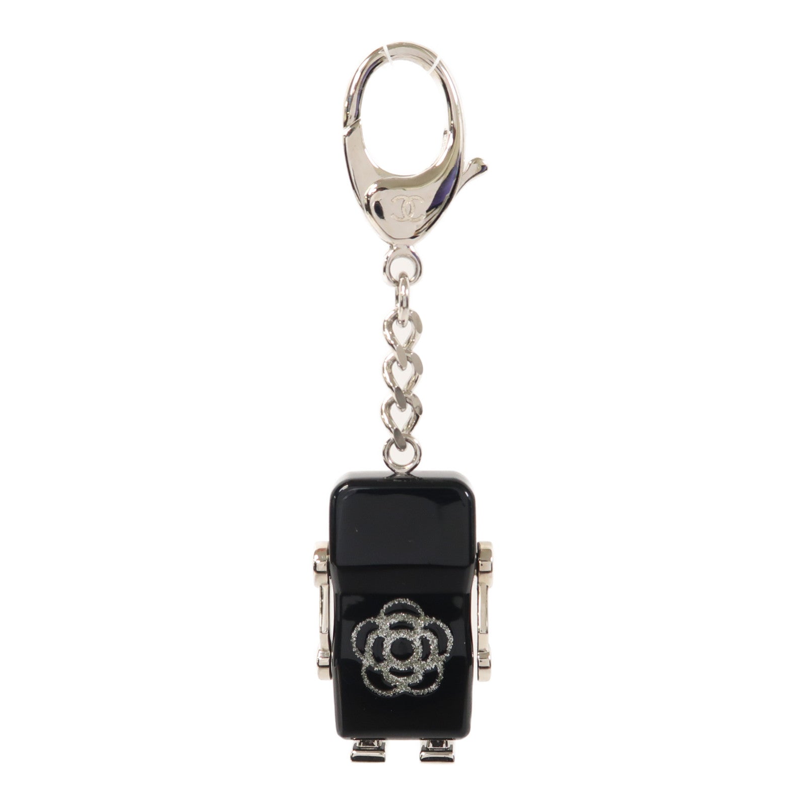 CHANEL PVC/金屬Key Ring銀扣鎖匙扣黑色/銀色