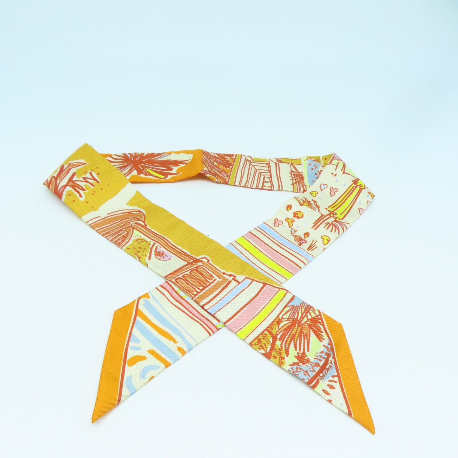 HERMES 【激減優惠】絲質Twilly絲巾橙色