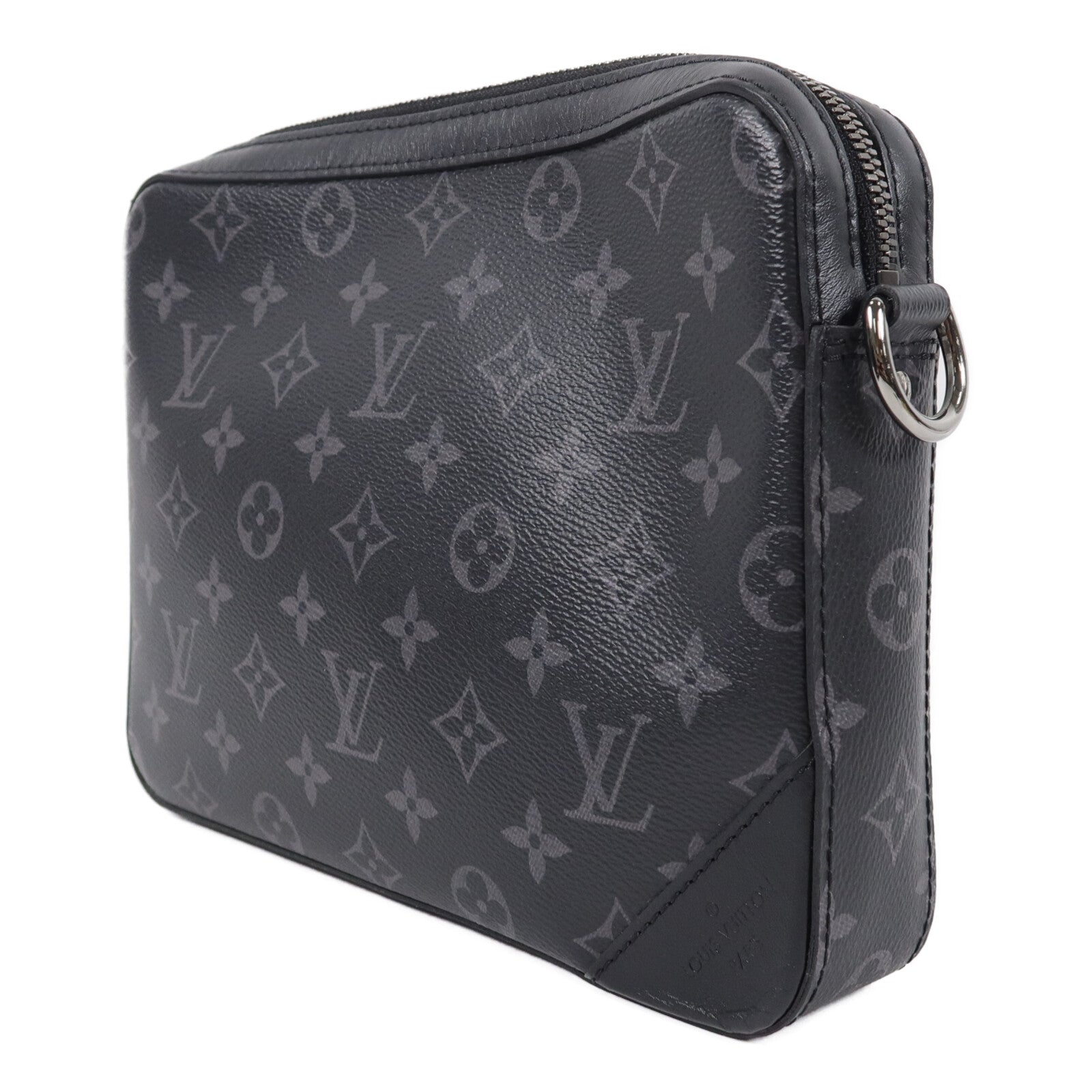 LOUIS VUITTON Monogram Eclipse Reverse Trio Messenger銀扣肩背袋灰色