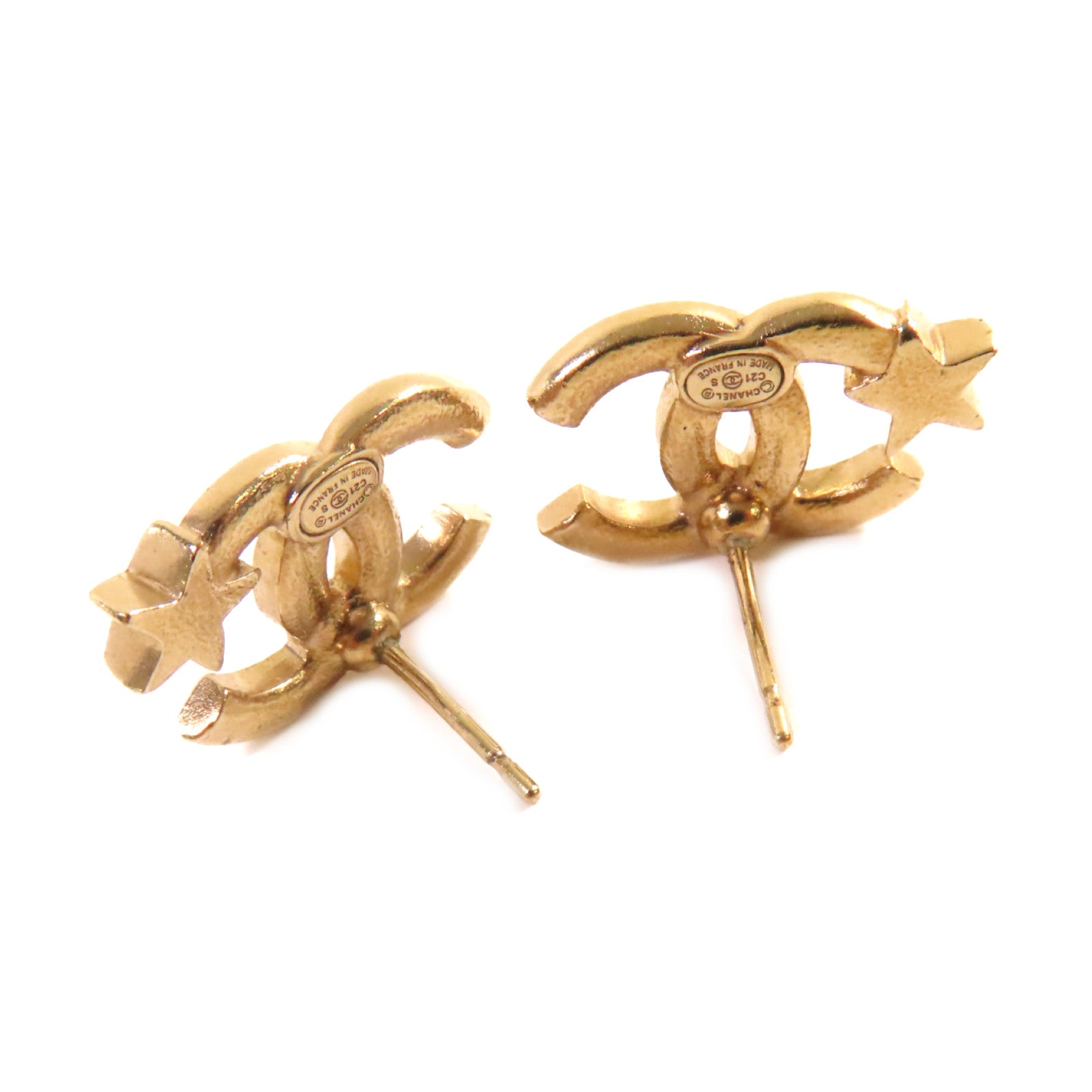 CHANEL 金屬CC Star Earrings耳環金色