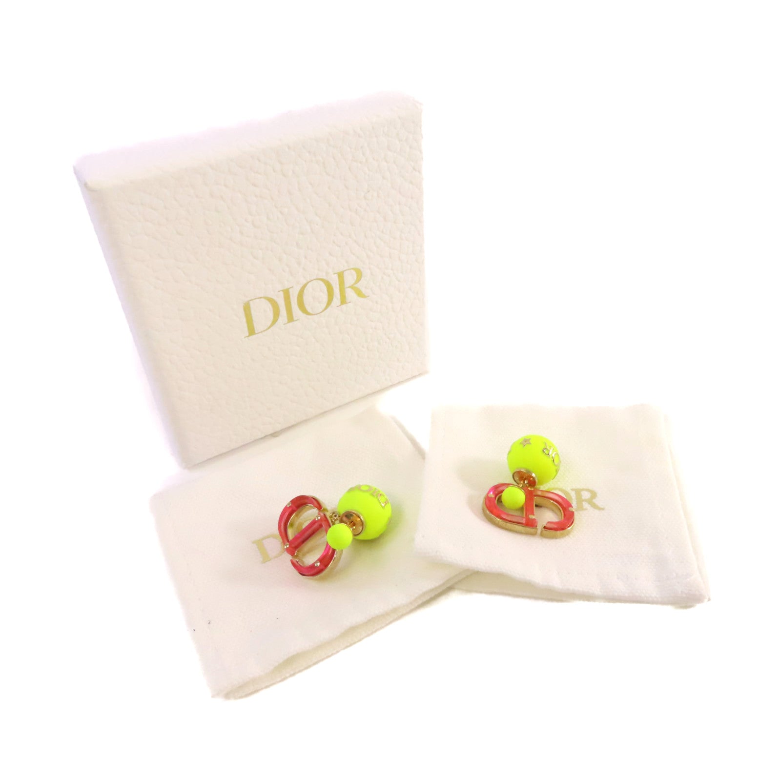Dior 金屬/PVC CD Earrings耳環粉紅色/青黃色