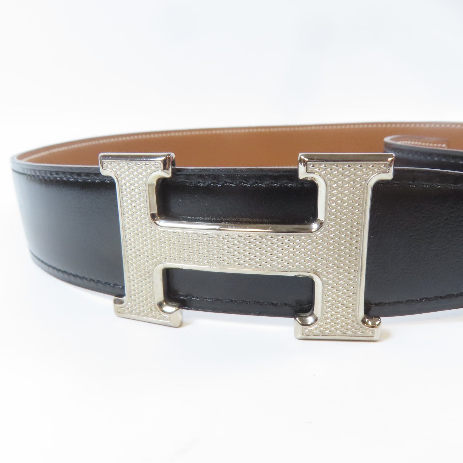 HERMES 皮革Belt銀扣皮帶黑色/啡色80cm