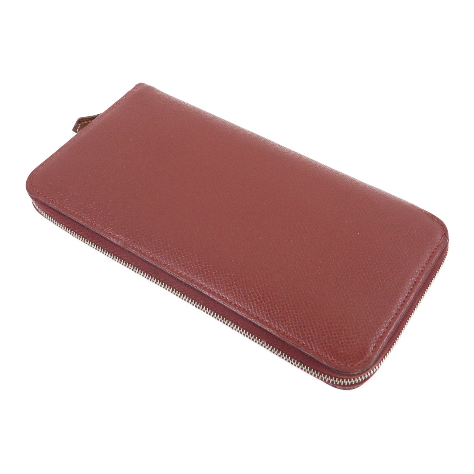 HERMES Epsom皮革Silk'In Wallet銀扣長錢包愛馬仕紅色