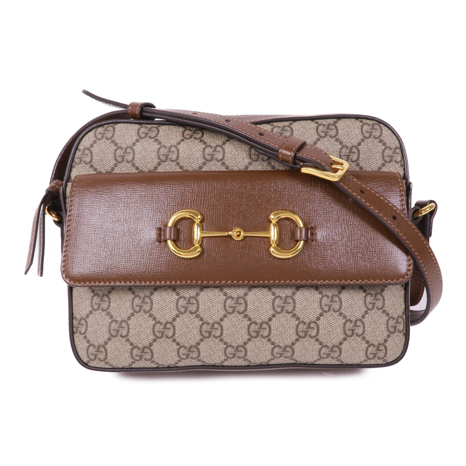 GUCCI 塗層帆布/皮革Horsebit 1955金扣肩背袋