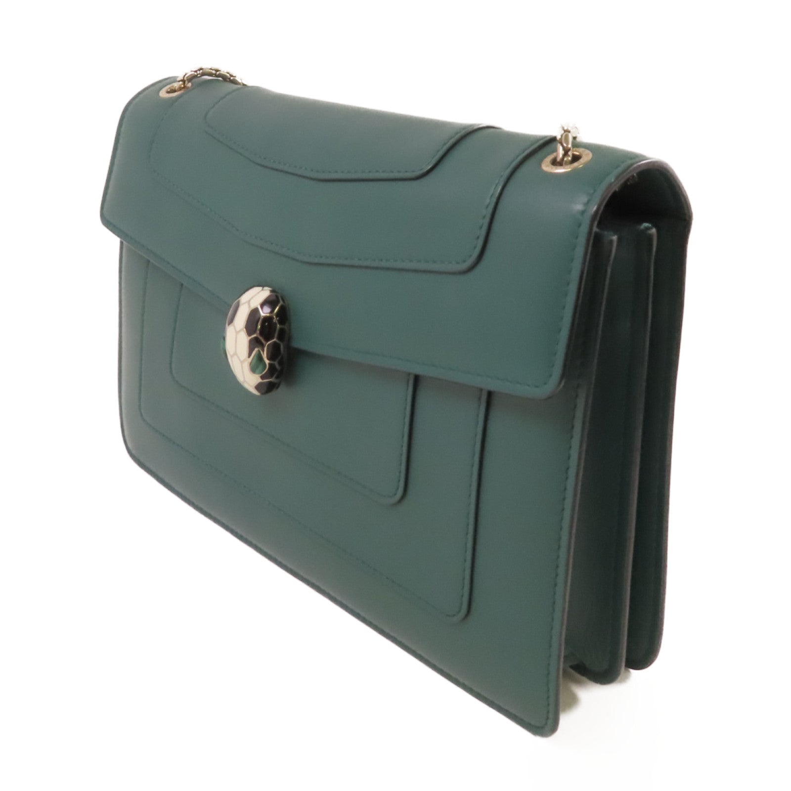 BVLGARI 牛皮皮革Serpenti Forever Shoulder Bag銀扣鏈帶肩背綠色