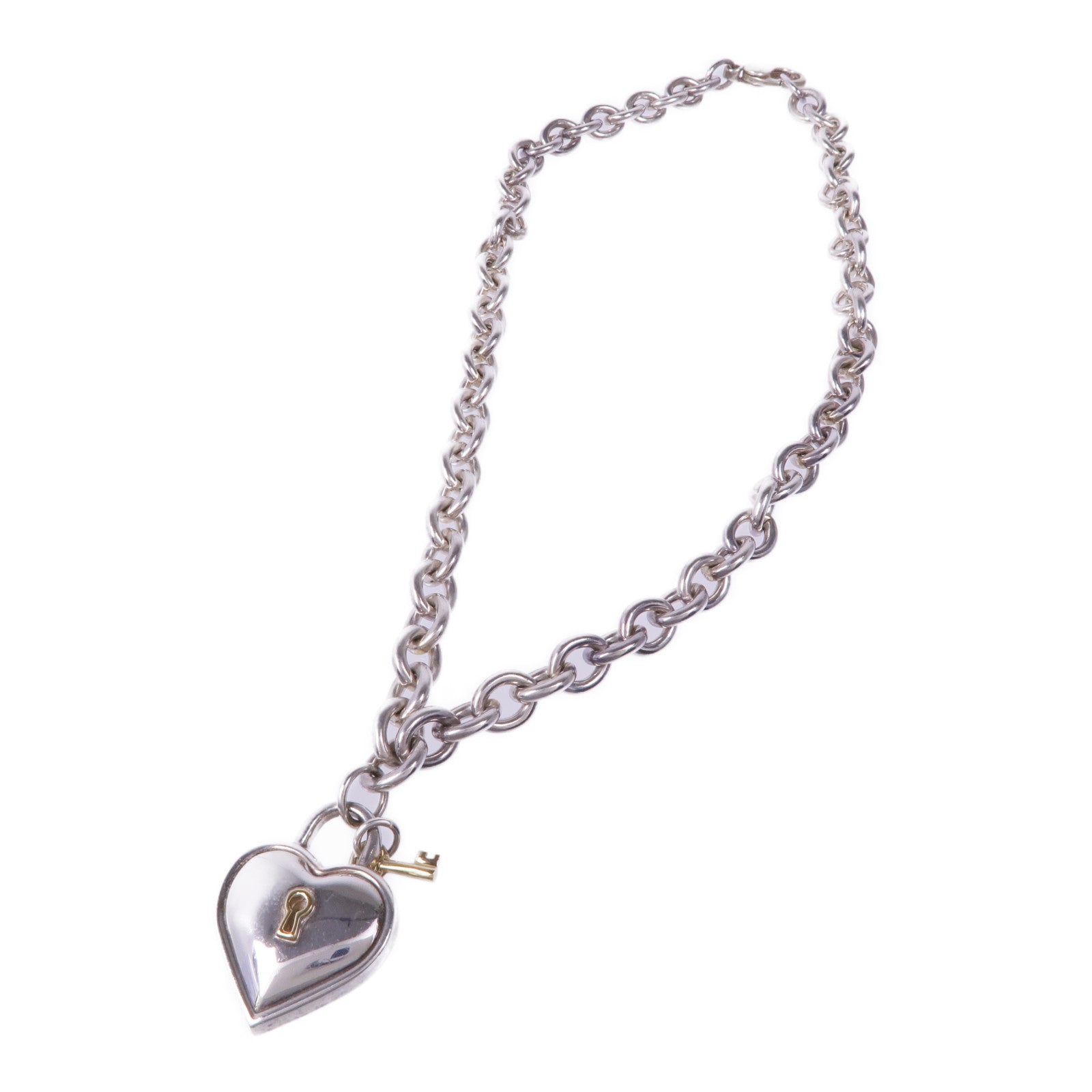 TIFFANY＆CO 925純銀/18K白金Heart Key Padlock Lock Choker Necklace項鍊