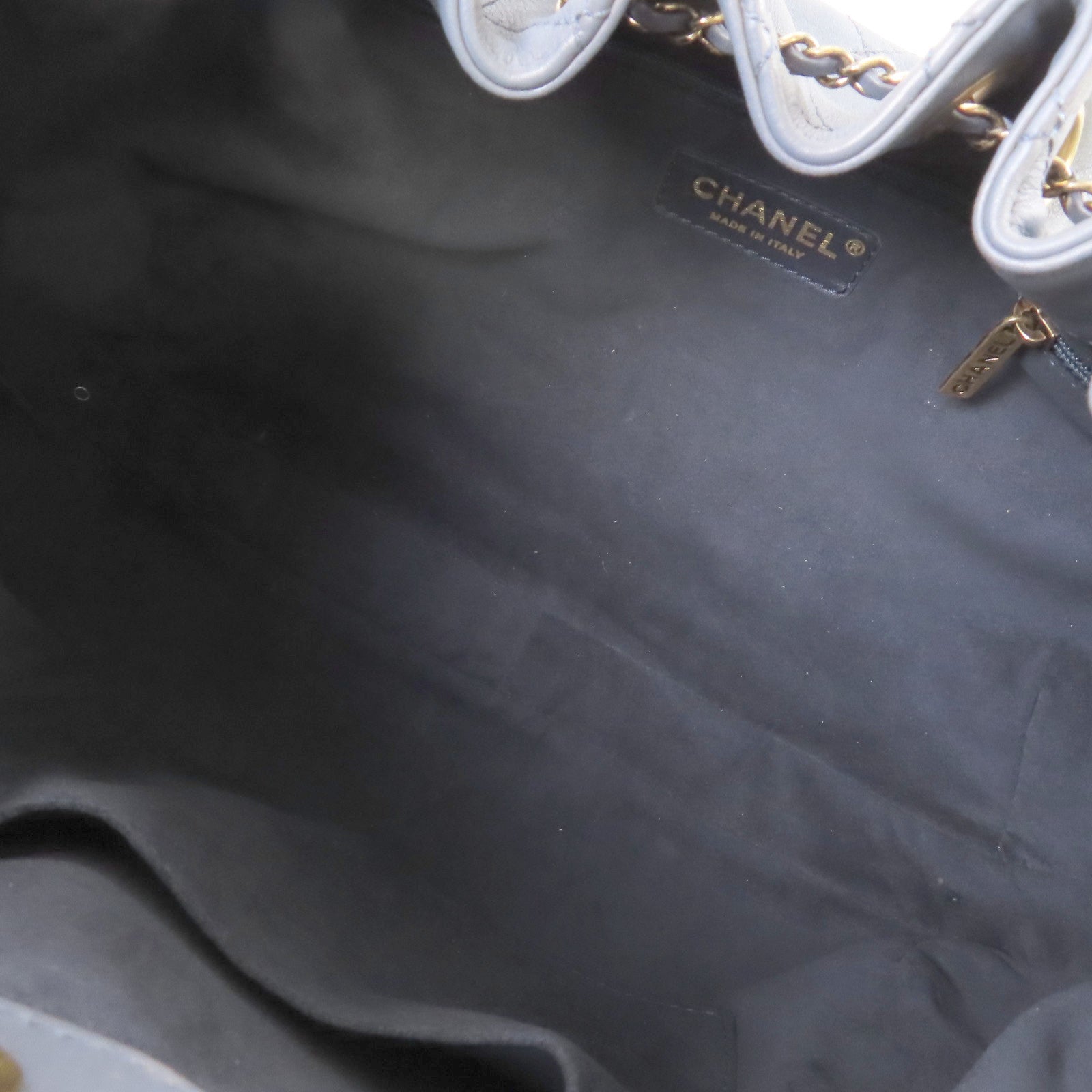 CHANEL 菱格牛皮皮革2Way Shoulder Bag金扣手挽肩背兩用袋灰藍色