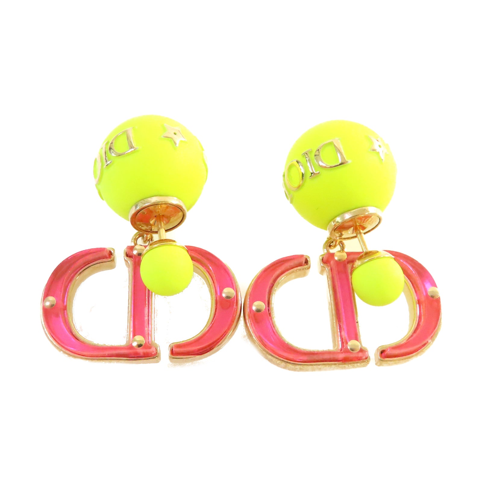 Dior 金屬/PVC CD Earrings耳環粉紅色/青黃色