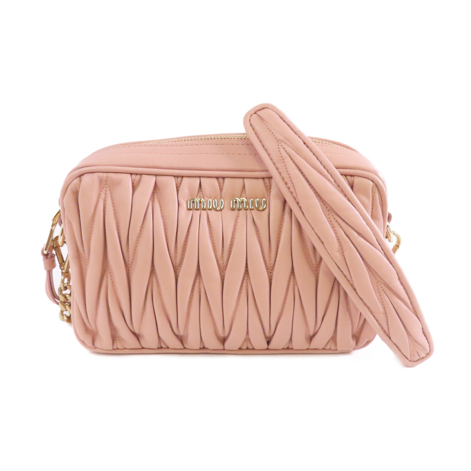 Miu Miu 羊皮皮革Chain Shoulder Bag金扣鏈帶肩背袋粉紅色