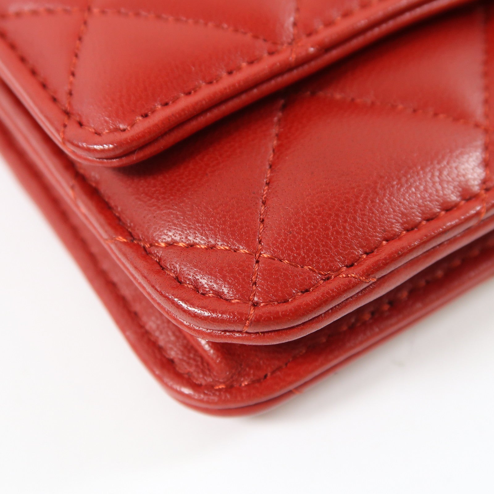 CHANEL 菱格羊皮皮革Wallet On Chain銀扣鏈帶肩背袋紅色