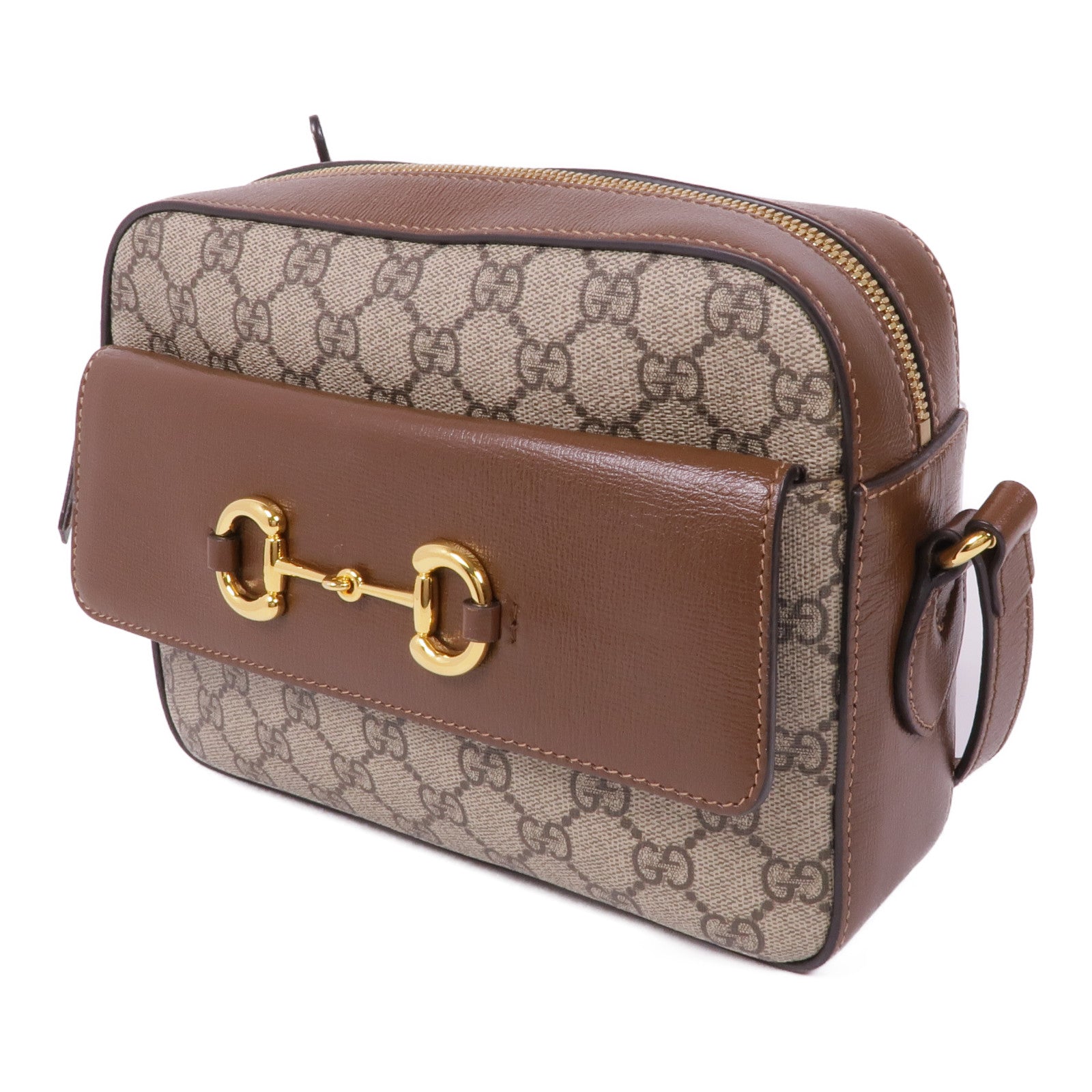 GUCCI 塗層帆布/皮革Horsebit 1955金扣肩背袋