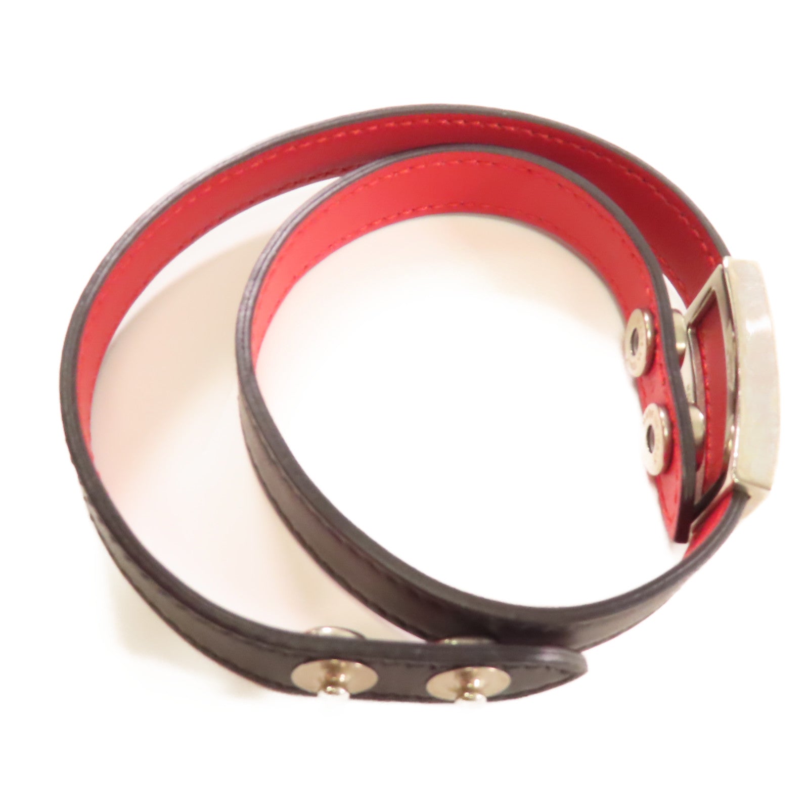 FENDI 牛皮皮革Leather Bracelet銀扣手帶黑色/紅色
