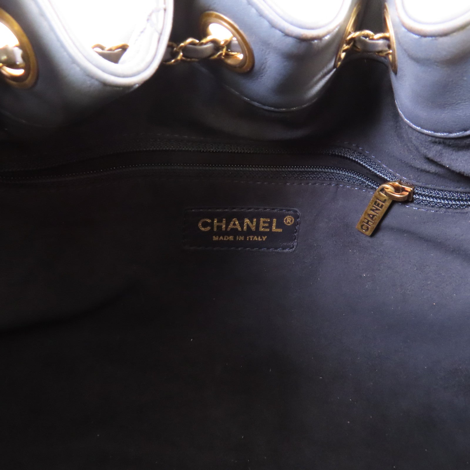 CHANEL 菱格牛皮皮革2Way Shoulder Bag金扣手挽肩背兩用袋灰藍色