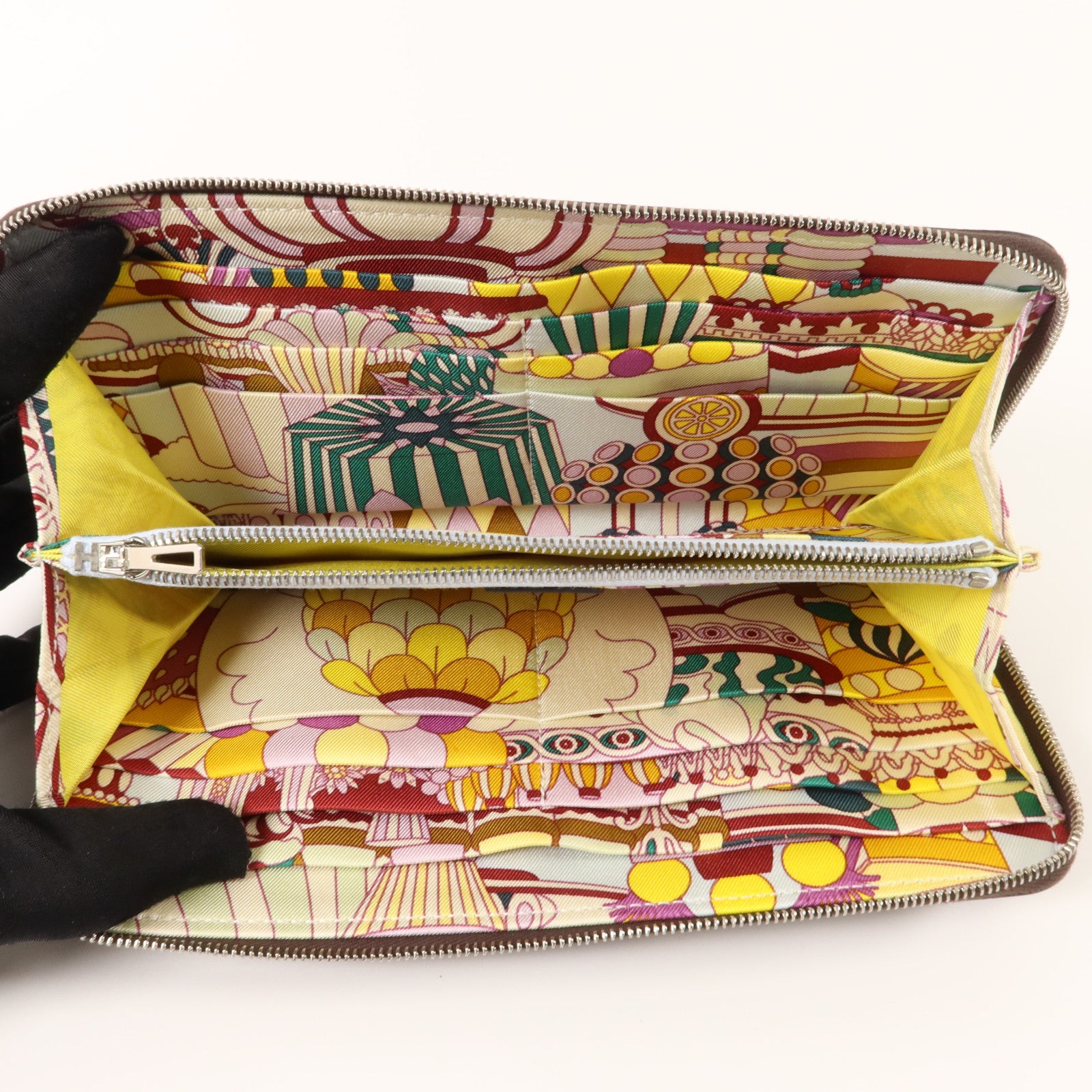 HERMES Epsom皮革Silk In Long Wallet長錢包Rouge Sellier
