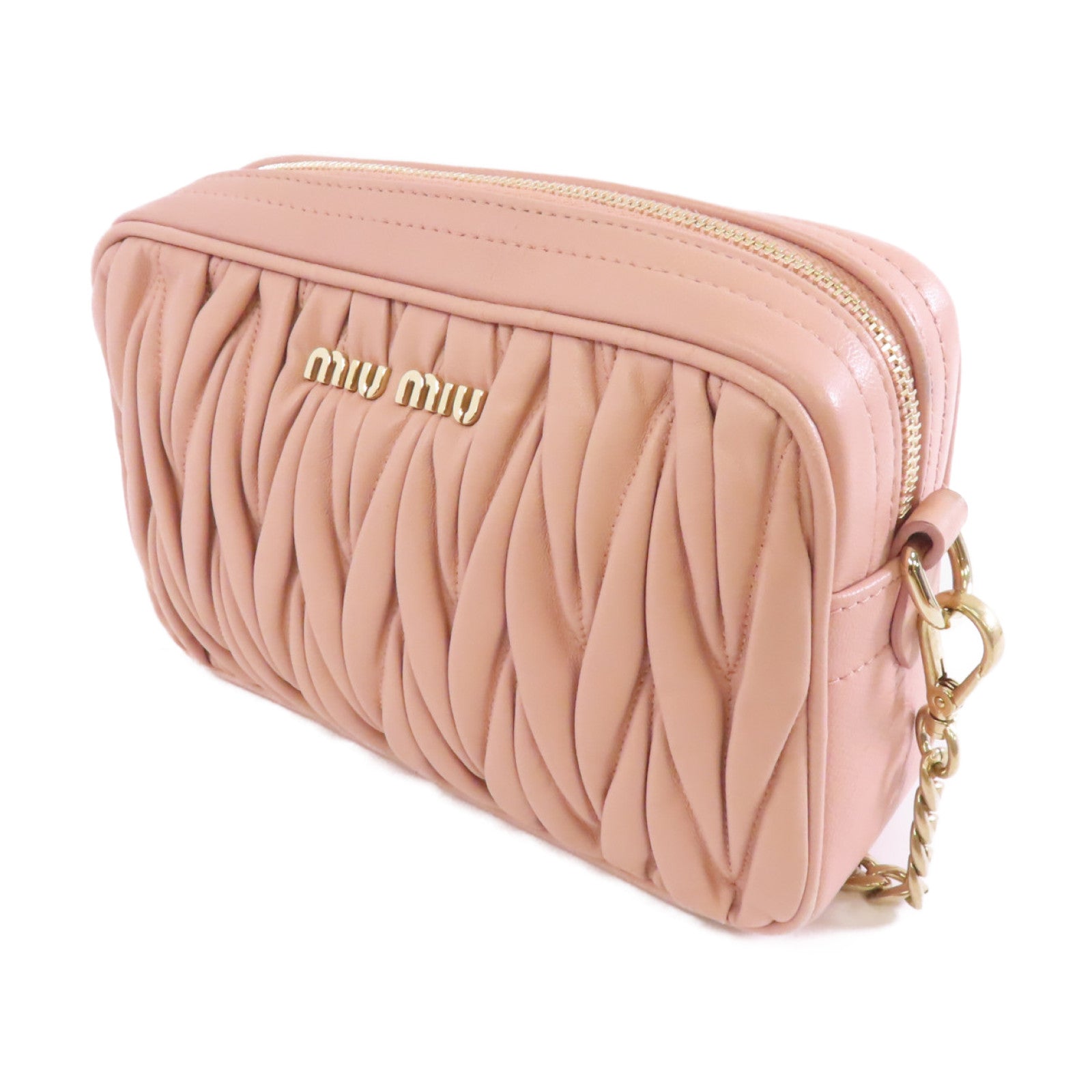 Miu Miu 羊皮皮革Chain Shoulder Bag金扣鏈帶肩背袋粉紅色