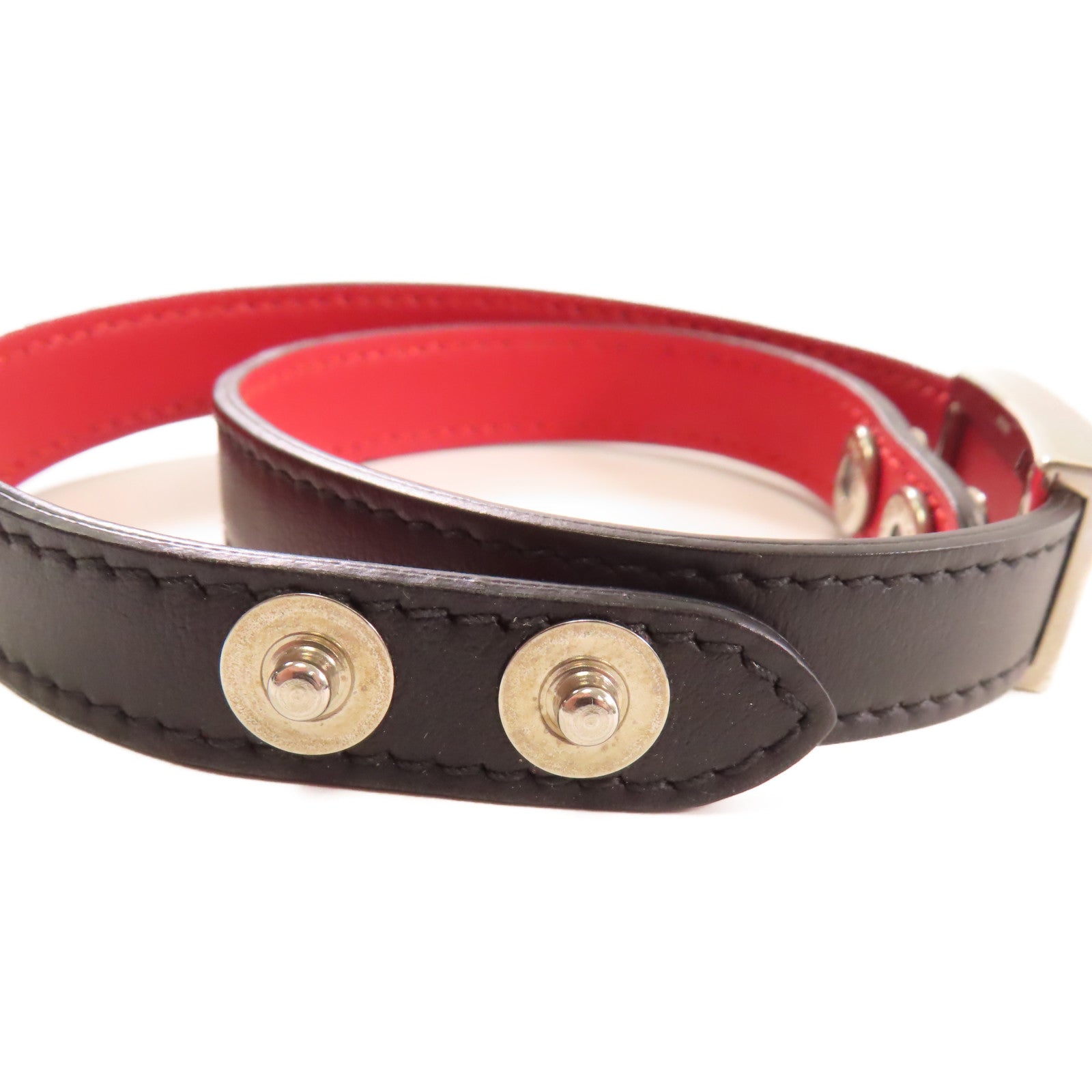 FENDI 牛皮皮革Leather Bracelet銀扣手帶黑色/紅色