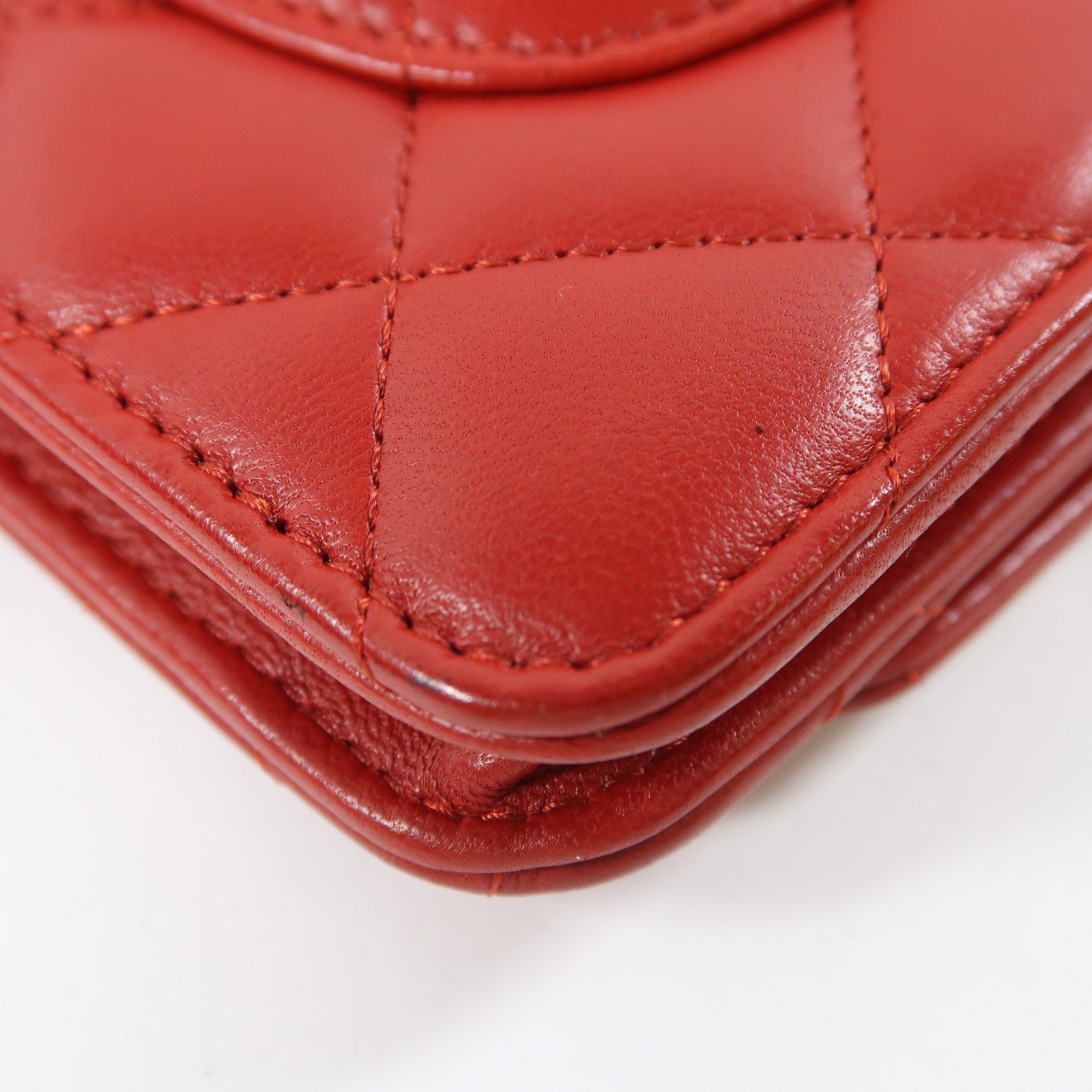 CHANEL 菱格羊皮皮革Wallet On Chain銀扣鏈帶肩背袋紅色