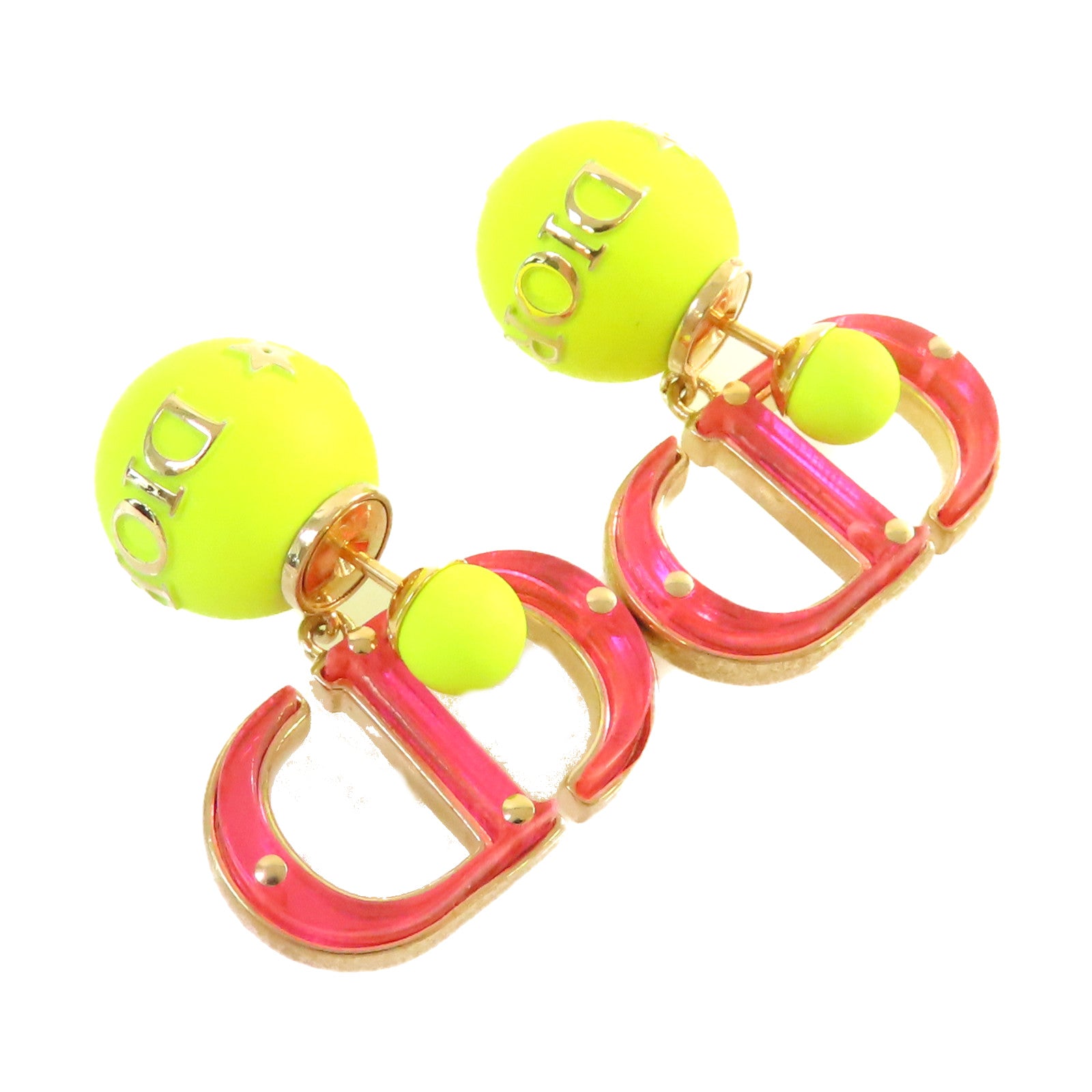 Dior 金屬/PVC CD Earrings耳環粉紅色/青黃色