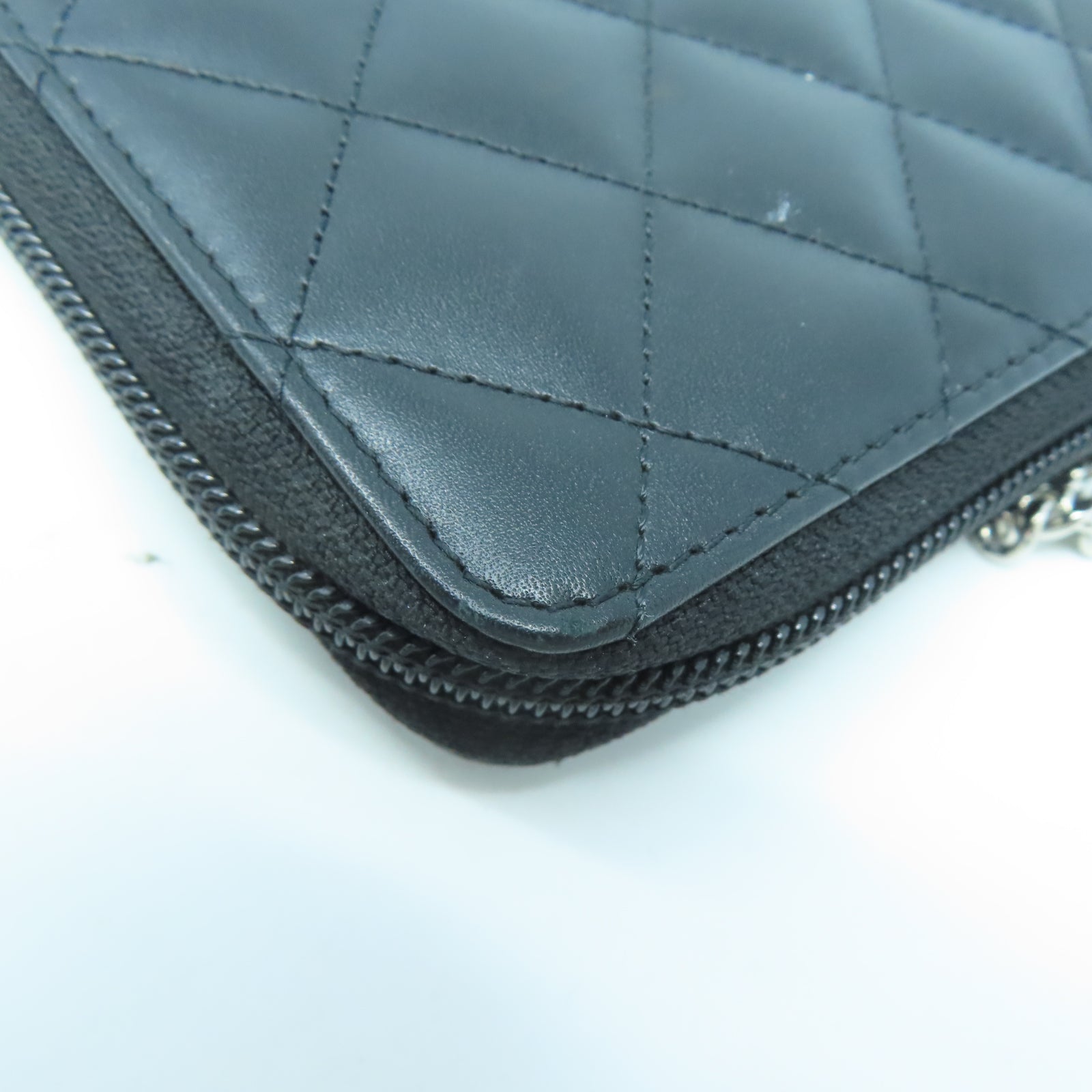 CHANEL 菱格牛皮皮革Long Wallet銀扣長錢包黑色