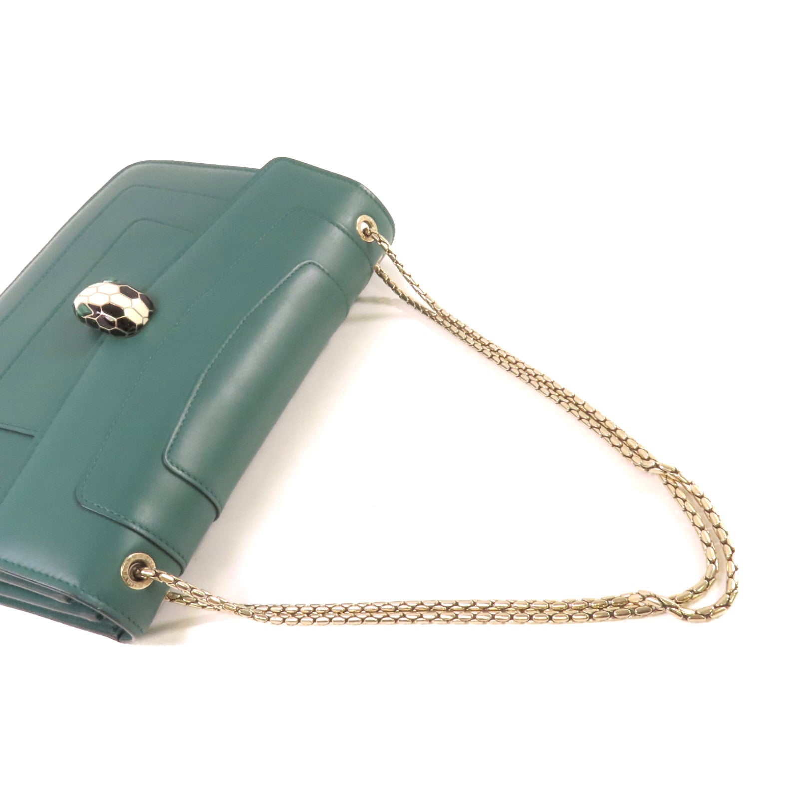 BVLGARI 牛皮皮革Serpenti Forever Shoulder Bag銀扣鏈帶肩背綠色