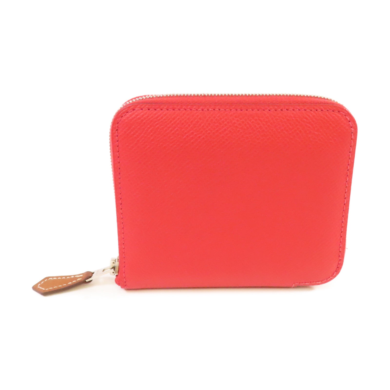 HERMES Epsom皮革Silk'In Compact Wallet銀扣拉鏈短錢包深粉紅色