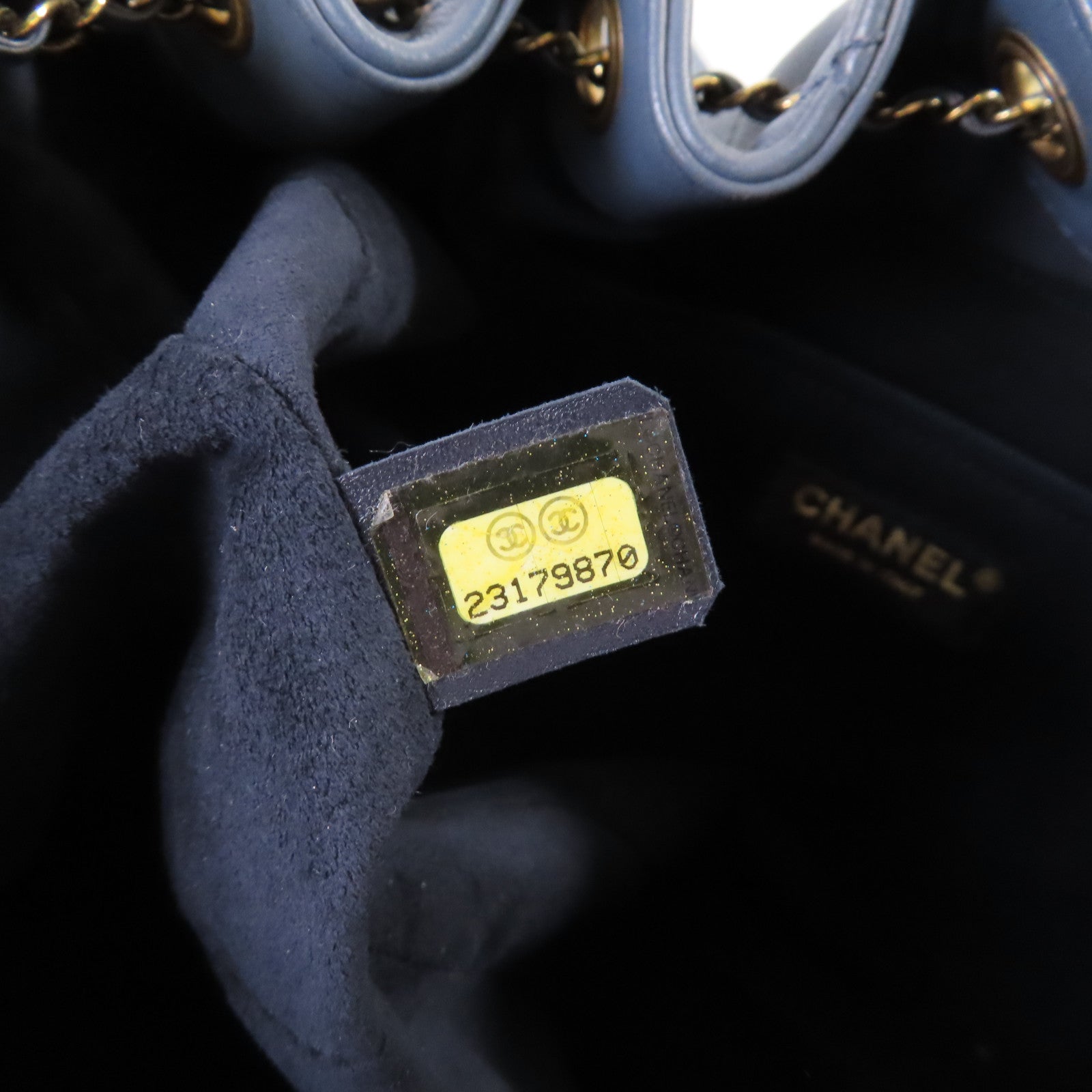 CHANEL 菱格牛皮皮革2Way Shoulder Bag金扣手挽肩背兩用袋灰藍色