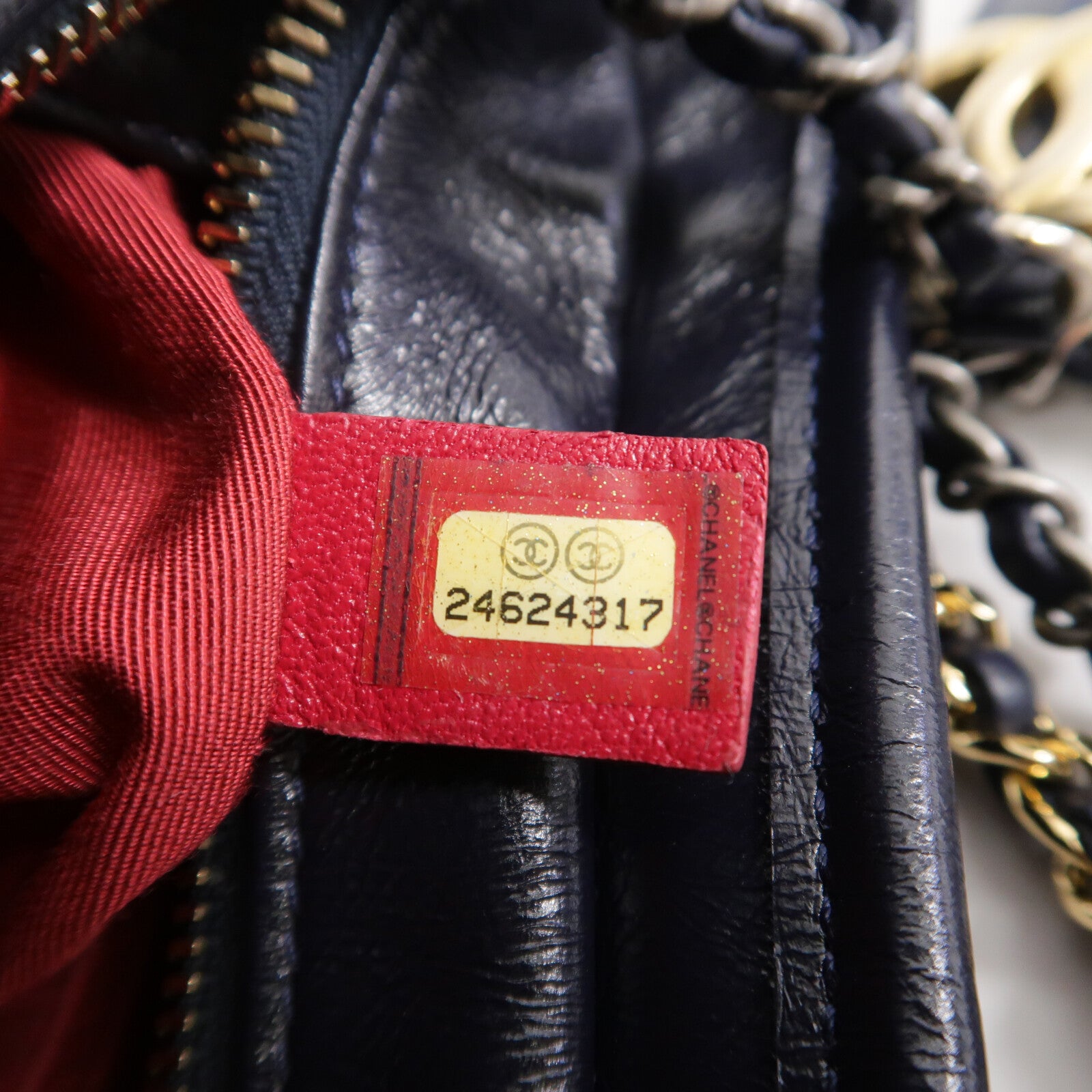 CHANEL 牛皮皮革/Tweed Navy Tweed Gabrielle Small鏈帶肩背袋