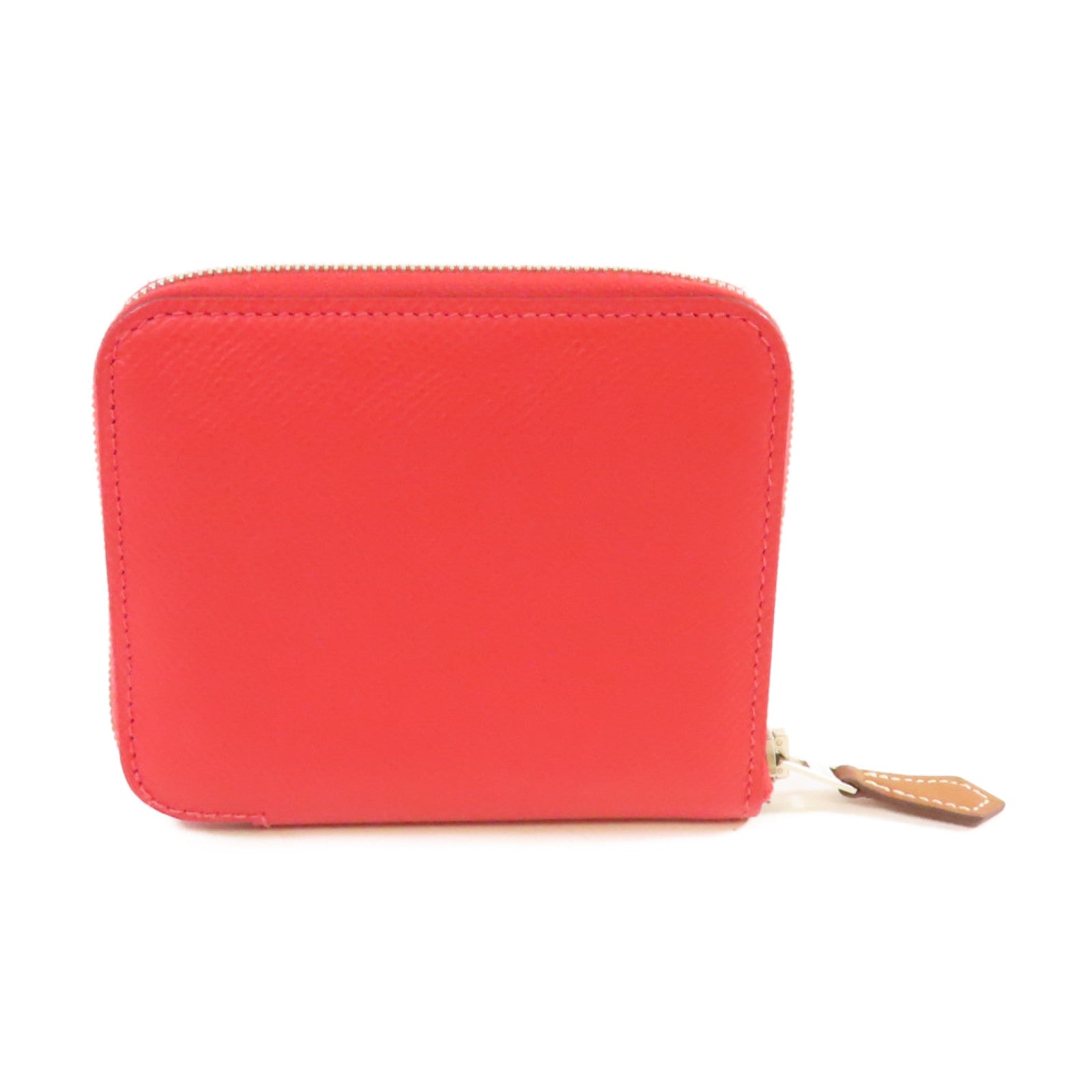 HERMES Epsom皮革Silk'In Compact Wallet銀扣拉鏈短錢包深粉紅色