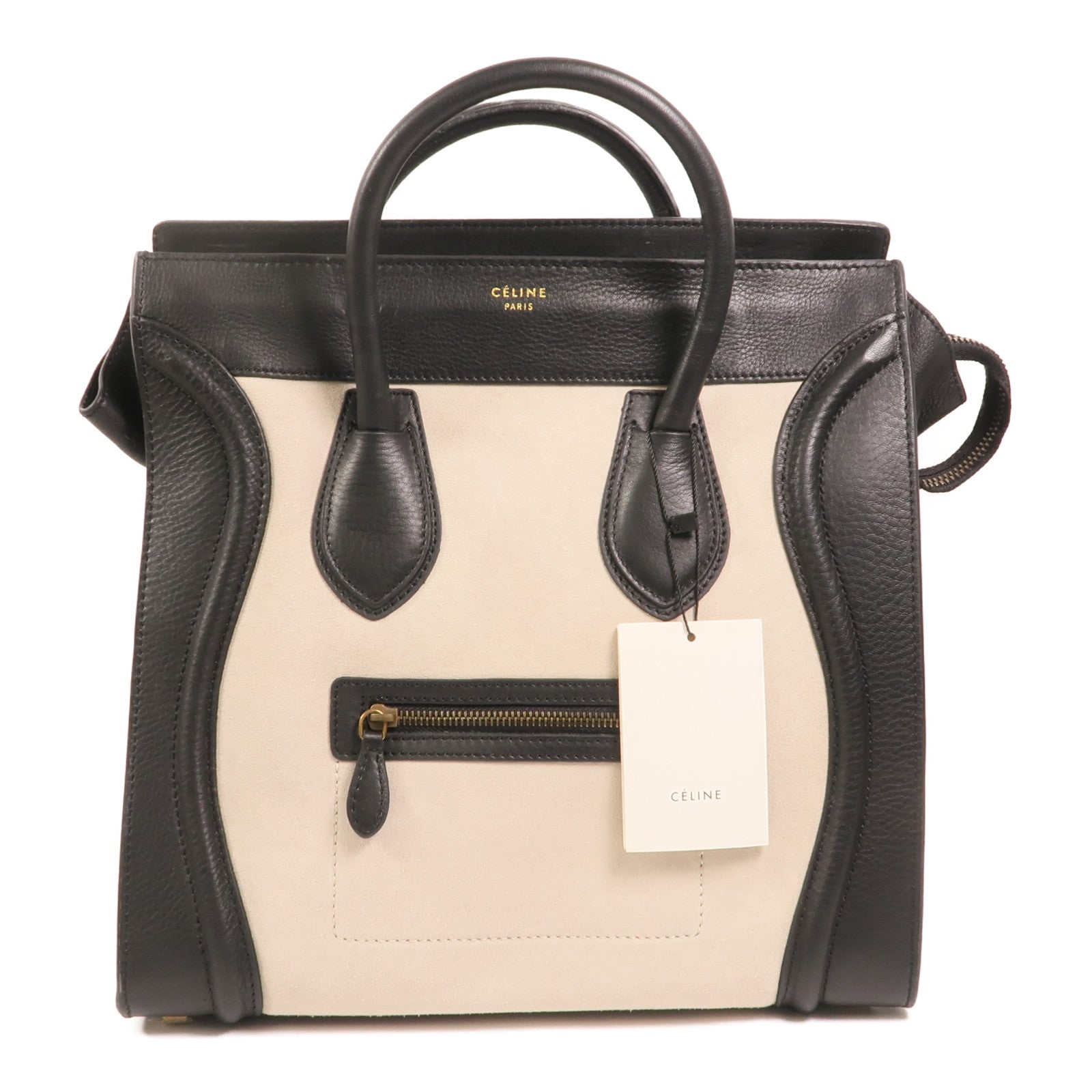 CELINE 牛皮/麂皮皮革Medium Luggage金扣手挽袋
