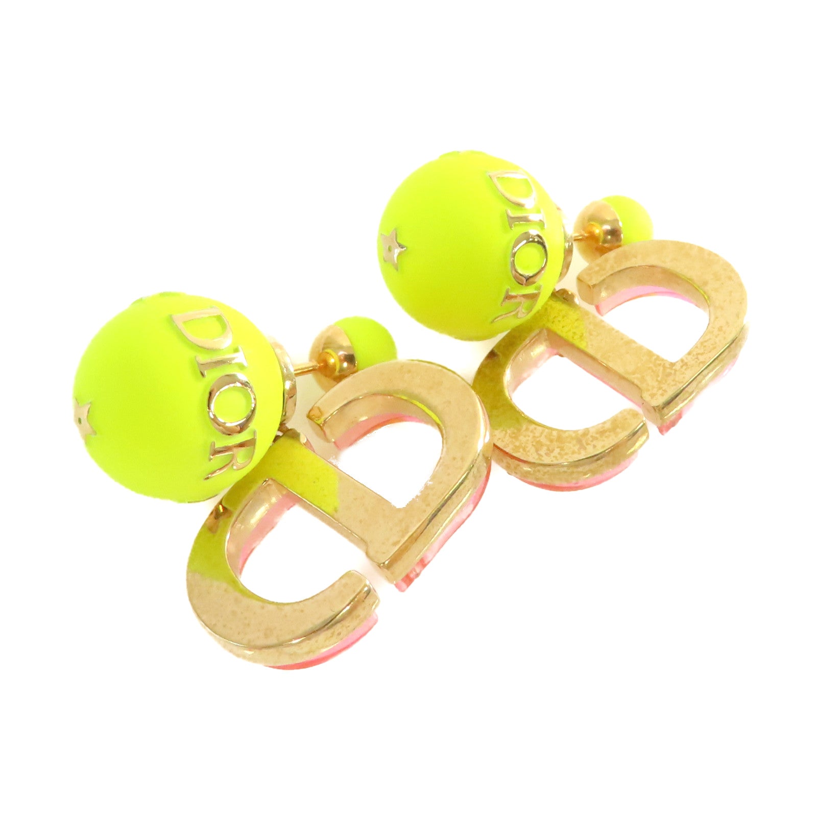 Dior 金屬/PVC CD Earrings耳環粉紅色/青黃色