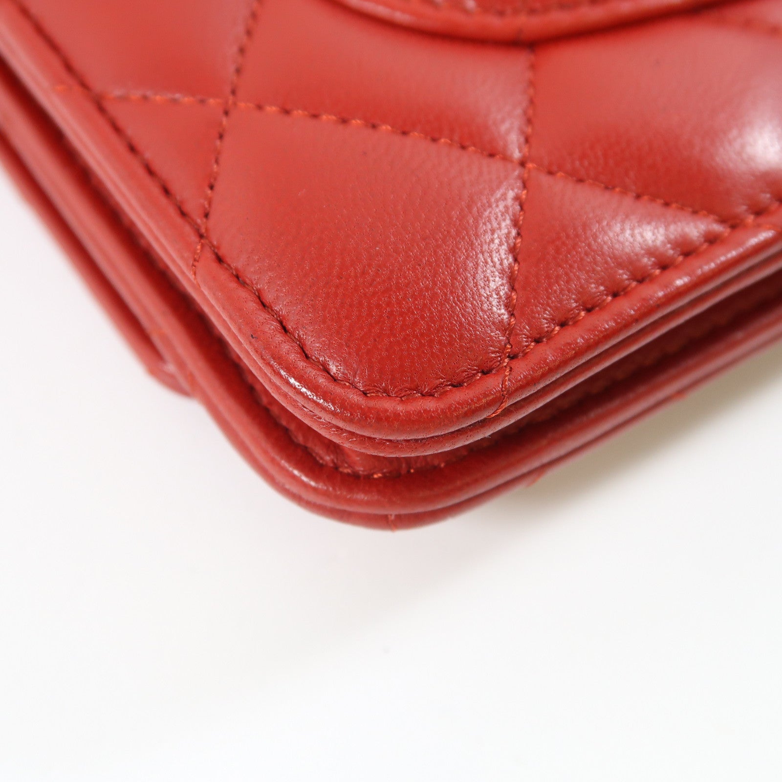 CHANEL 菱格羊皮皮革Wallet On Chain銀扣鏈帶肩背袋紅色