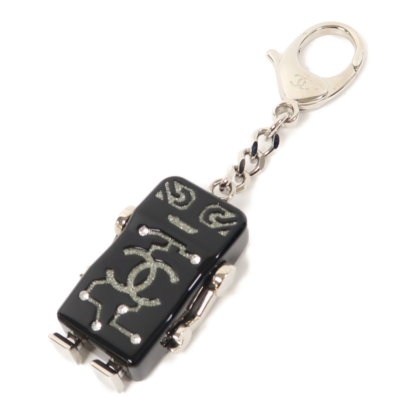 CHANEL PVC/金屬Key Ring銀扣鎖匙扣黑色/銀色