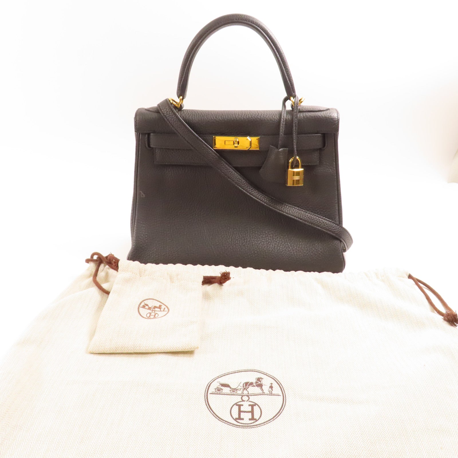 HERMES Togo皮革Kelly 28金扣手挽肩背兩用袋89 Noir