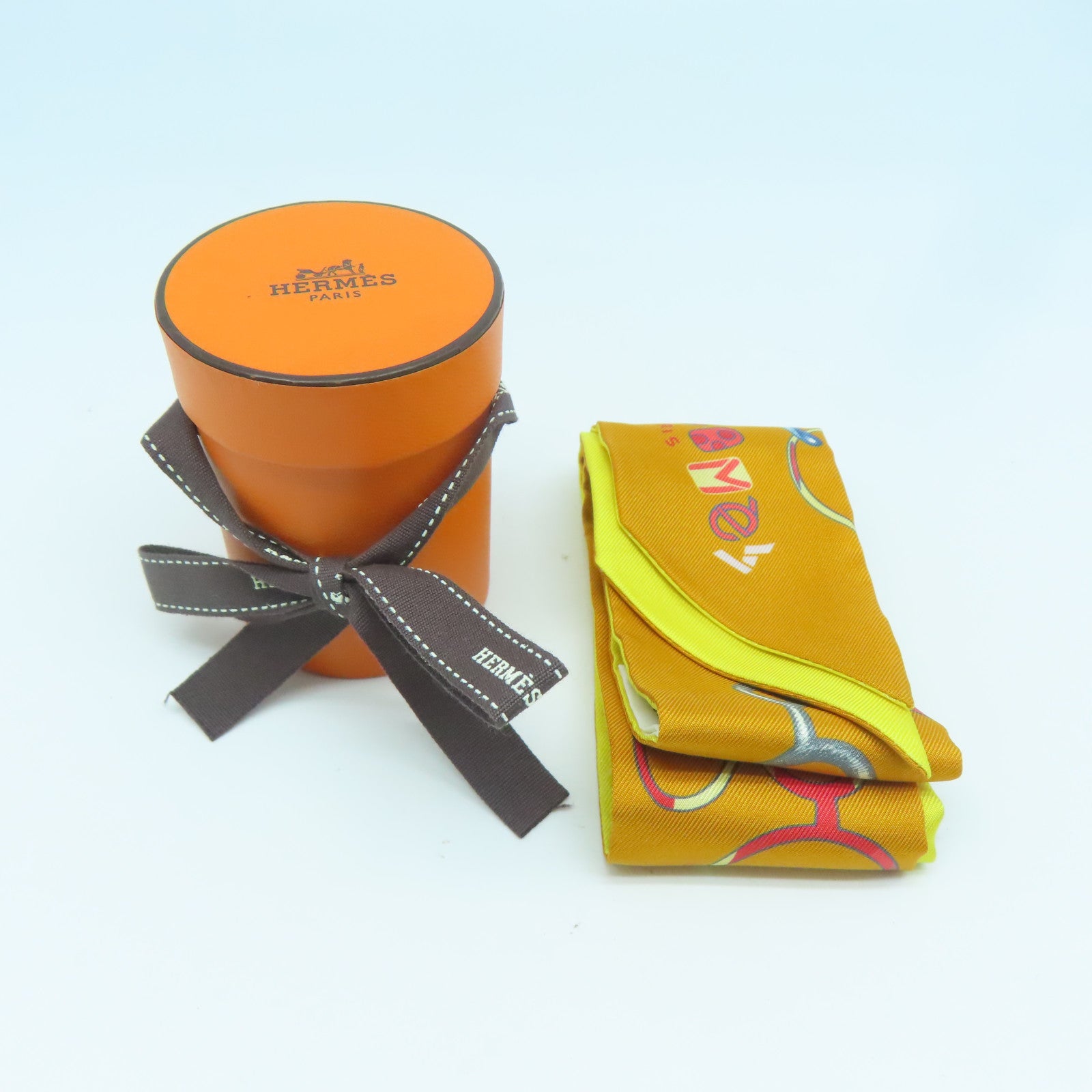 HERMES 【激減優惠】絲質Twilly絲巾橙色/黃色