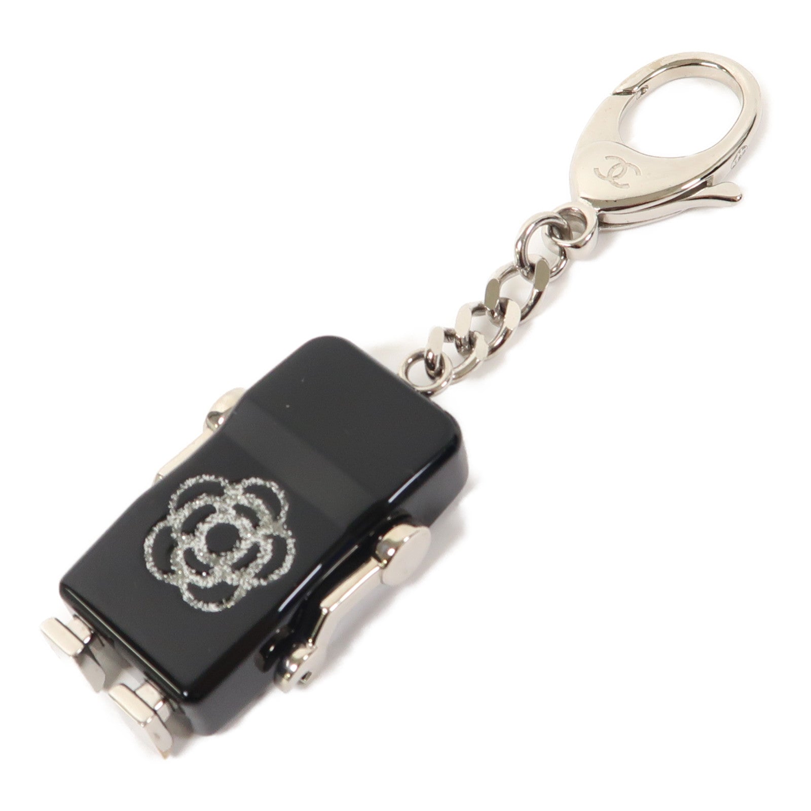 CHANEL PVC/金屬Key Ring銀扣鎖匙扣黑色/銀色