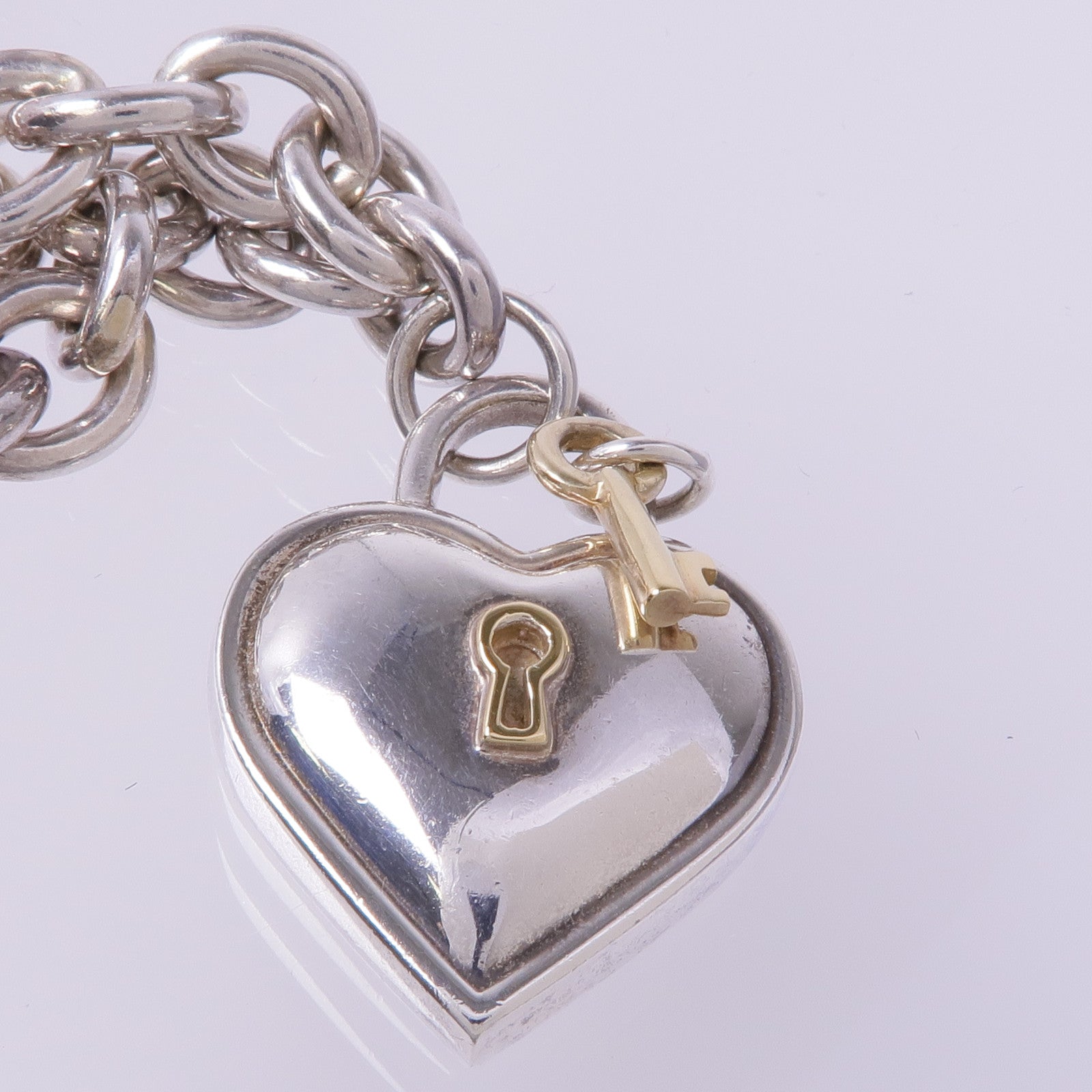 TIFFANY＆CO 925純銀/18K白金Heart Key Padlock Lock Choker Necklace項鍊