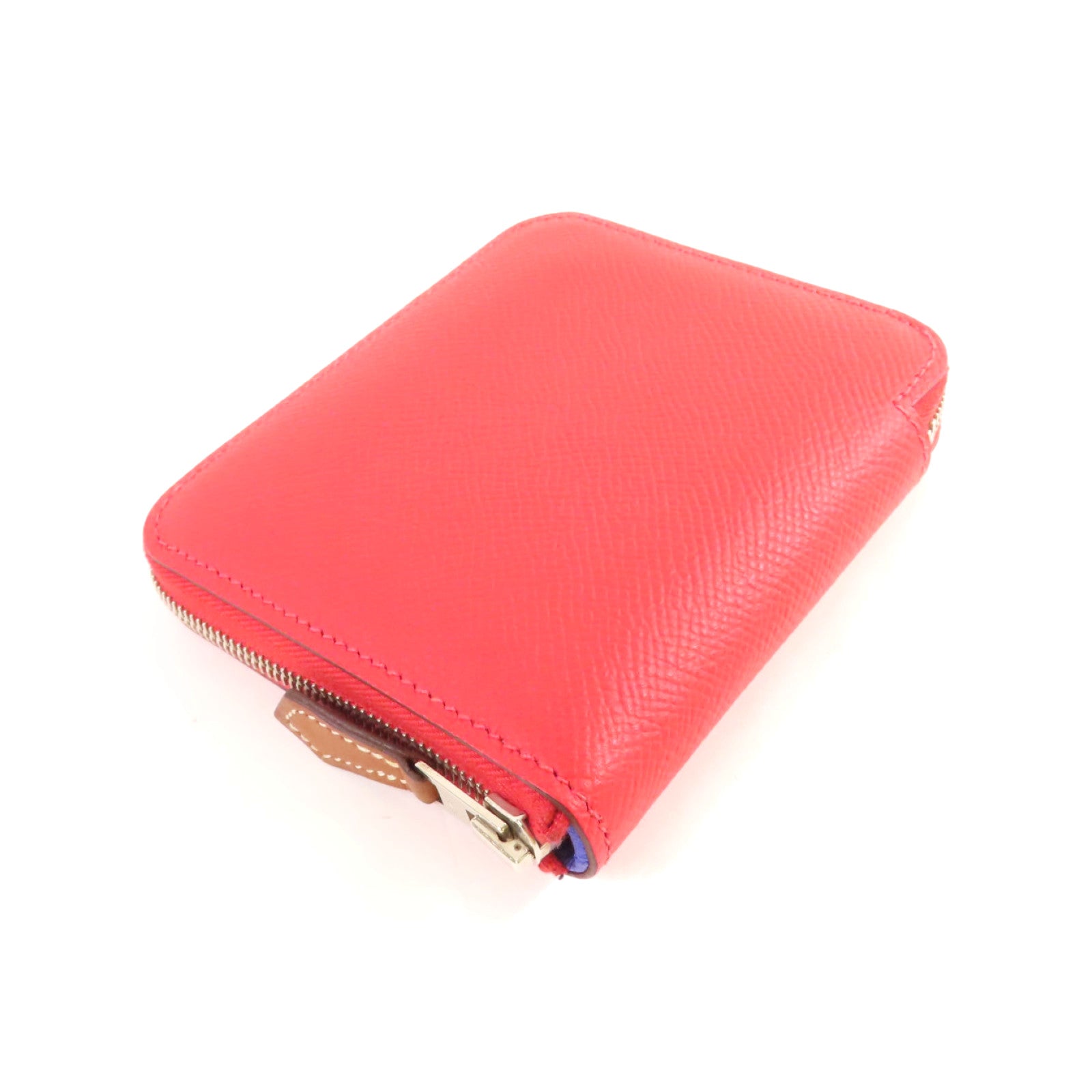 HERMES Epsom皮革Silk'In Compact Wallet銀扣拉鏈短錢包深粉紅色