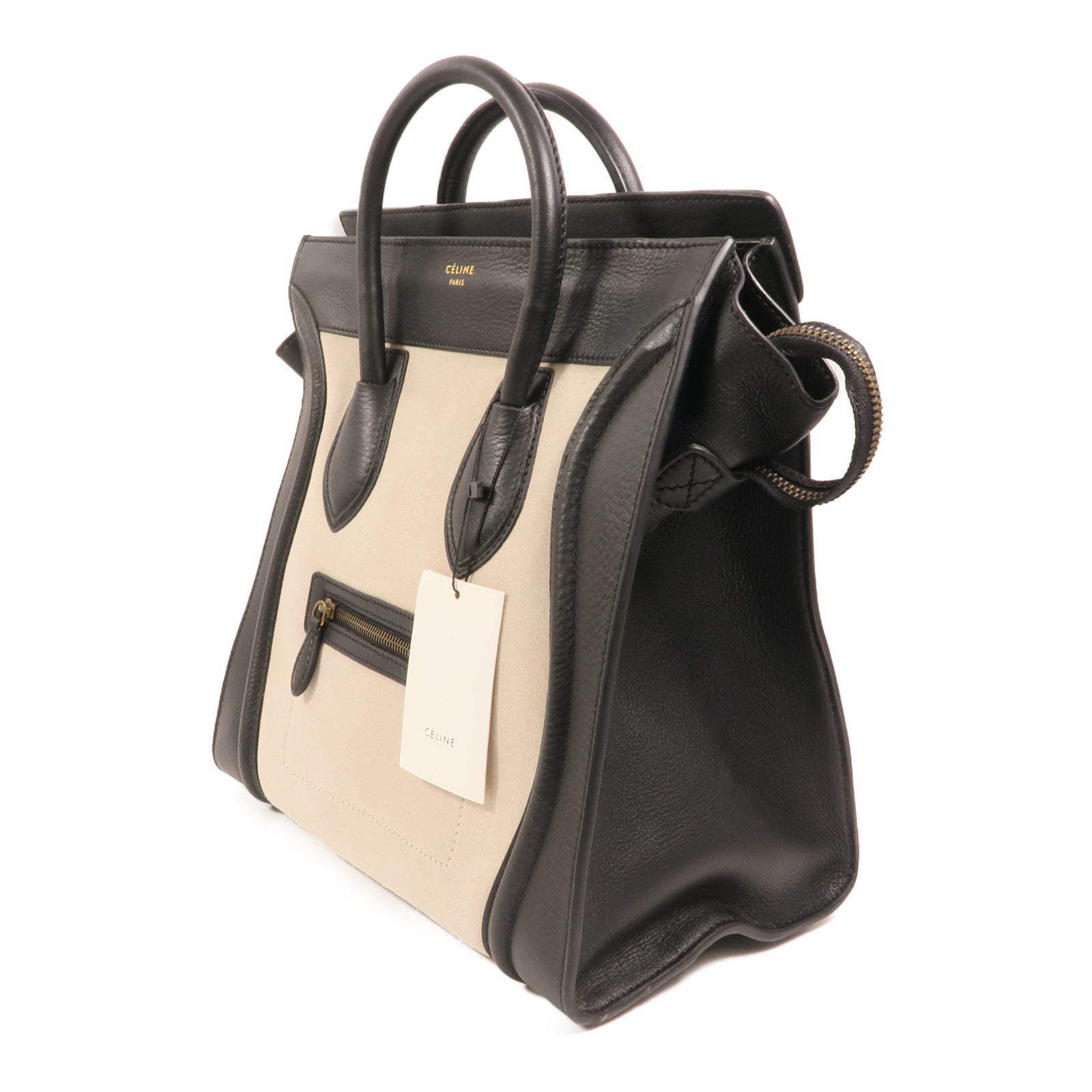 CELINE 牛皮/麂皮皮革Medium Luggage金扣手挽袋