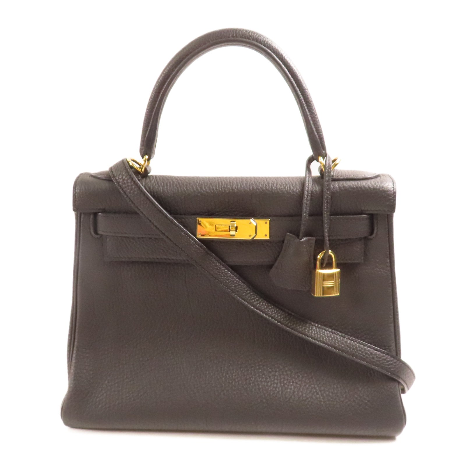 HERMES Togo皮革Kelly 28金扣手挽肩背兩用袋89 Noir