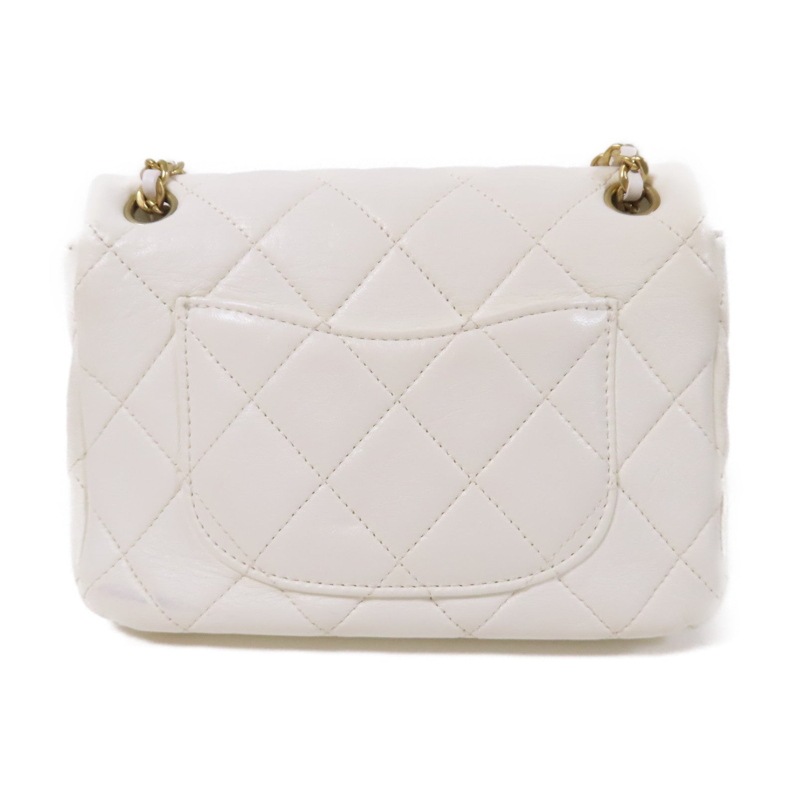 CHANEL 【激減優惠】菱格羊皮皮革Mini Flap Chain Shoulder金扣鏈帶肩背袋白色