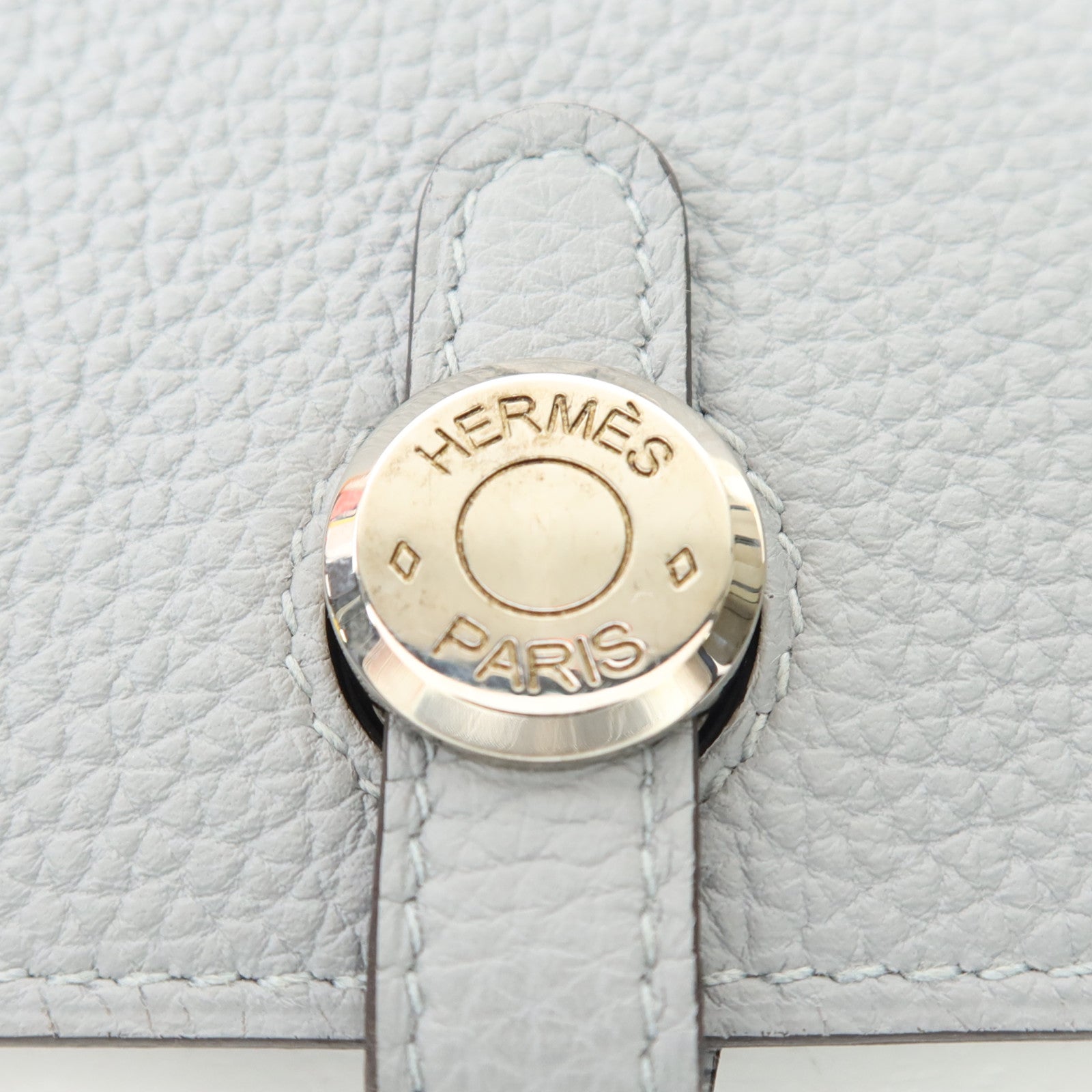 HERMES Clemence皮革Dogon GM銀扣長錢包Gris Mouette