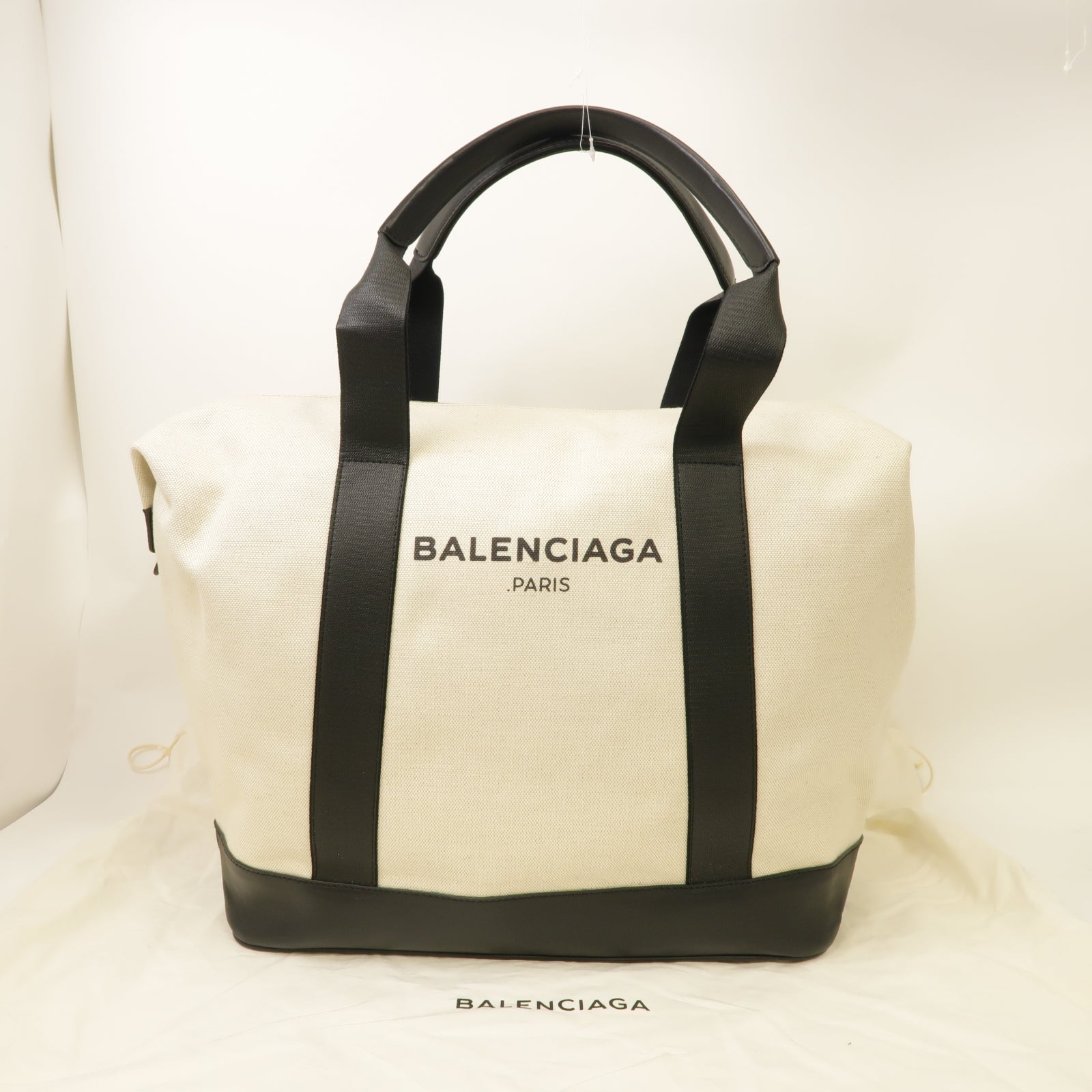 BALENCIAGA 【激減優惠】帆布Large Tote Bag銀扣肩背袋白色/黑色