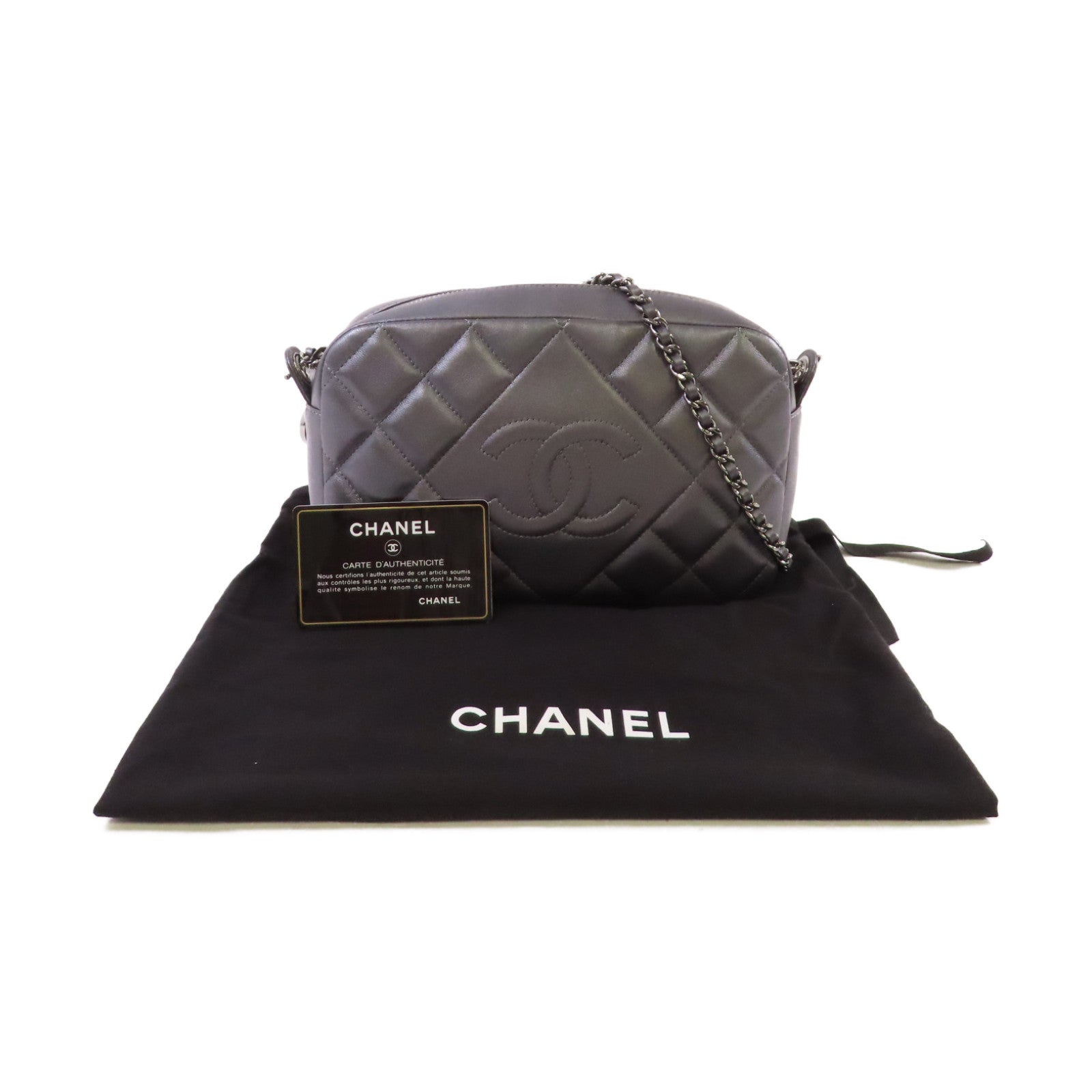 CHANEL 【激減優惠】菱格牛皮皮革Chain Shoulder Bag銀扣鏈帶肩背袋銀灰色