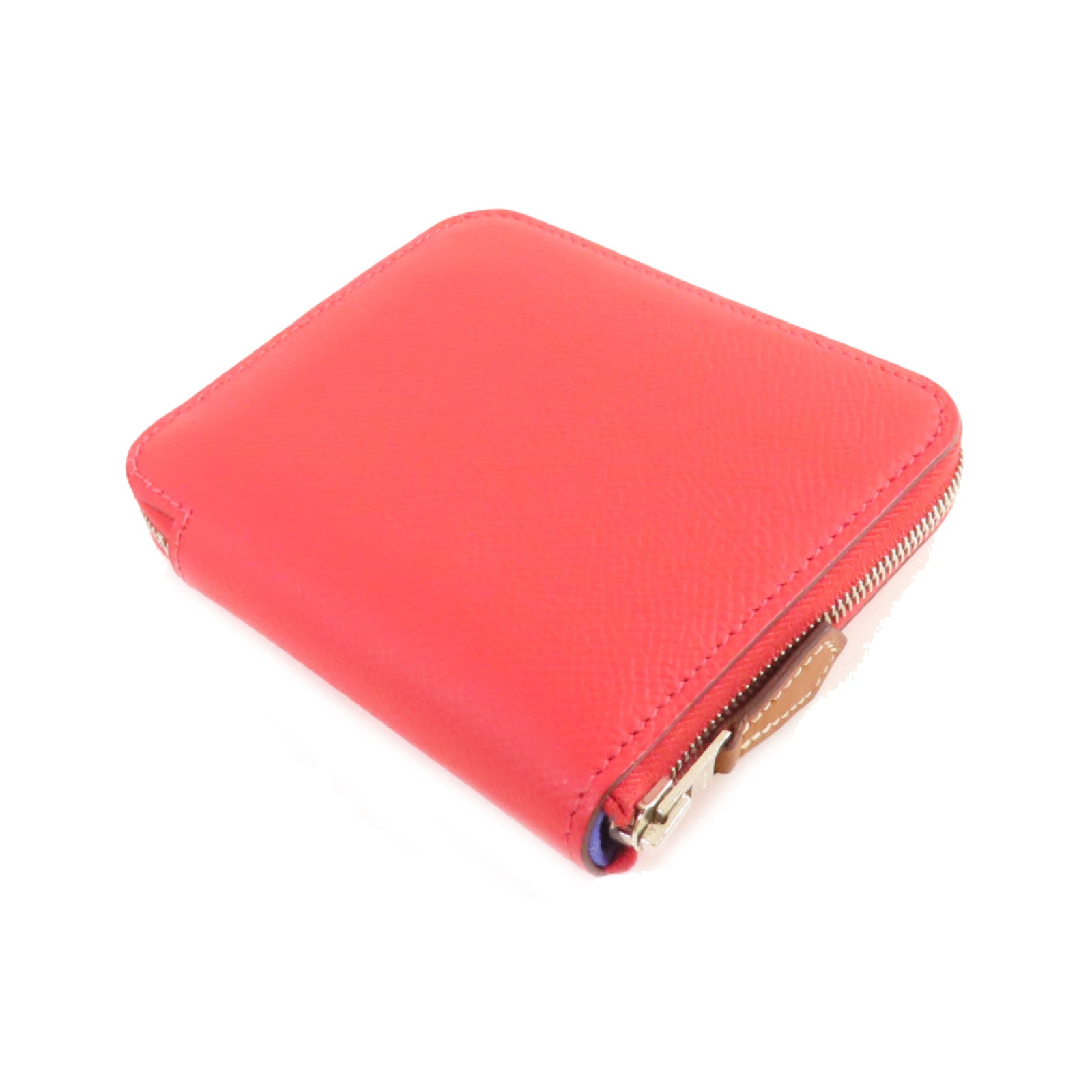 HERMES Epsom皮革Silk'In Compact Wallet銀扣拉鏈短錢包深粉紅色