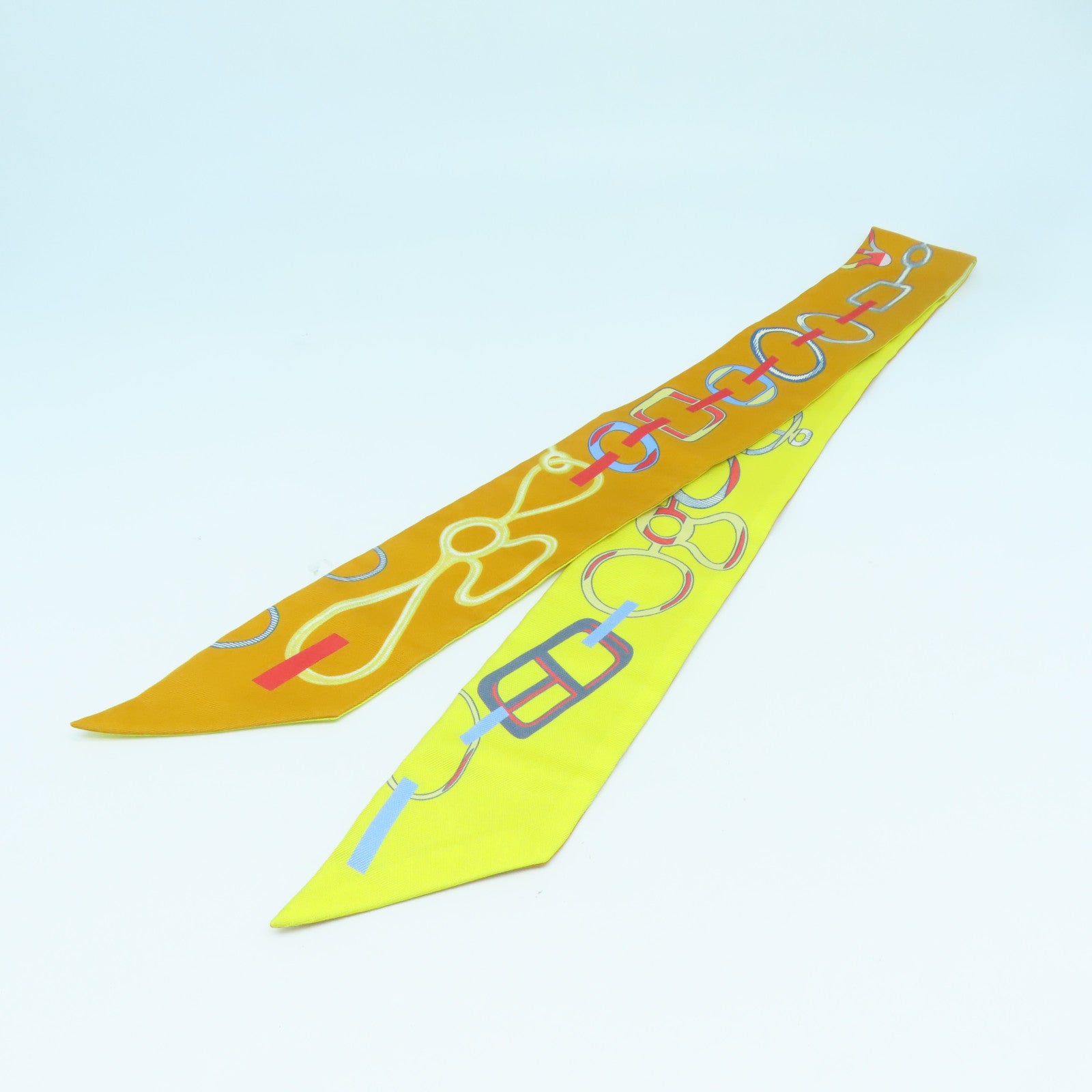 HERMES 【激減優惠】絲質Twilly絲巾橙色/黃色