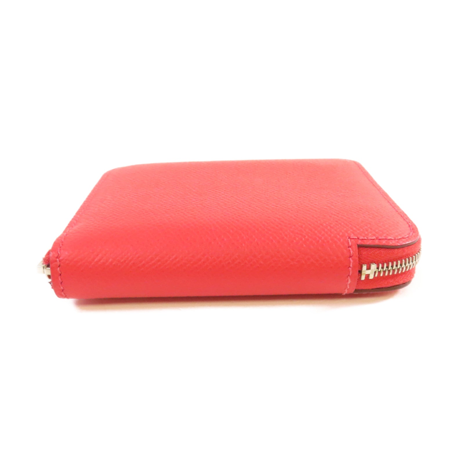 HERMES Epsom皮革Silk'In Compact Wallet銀扣拉鏈短錢包深粉紅色
