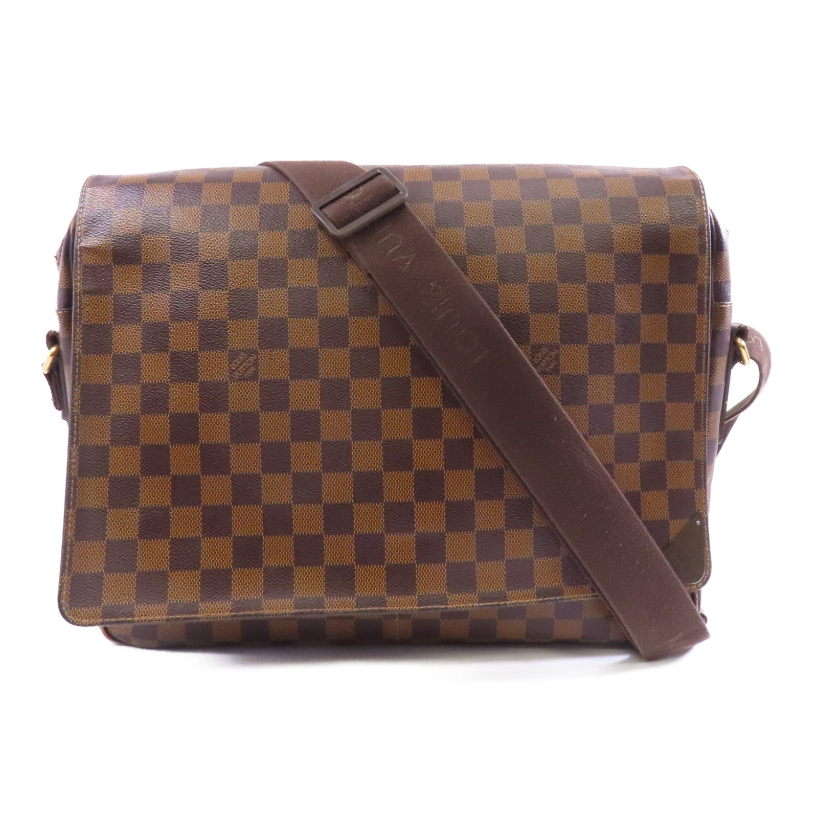 LOUIS VUITTON Damier Shelton GM金扣肩背袋棕色