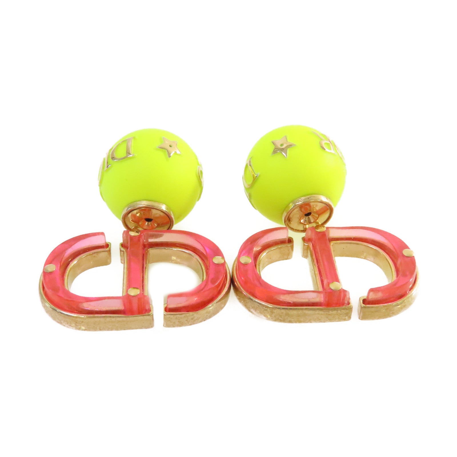 Dior 金屬/PVC CD Earrings耳環粉紅色/青黃色