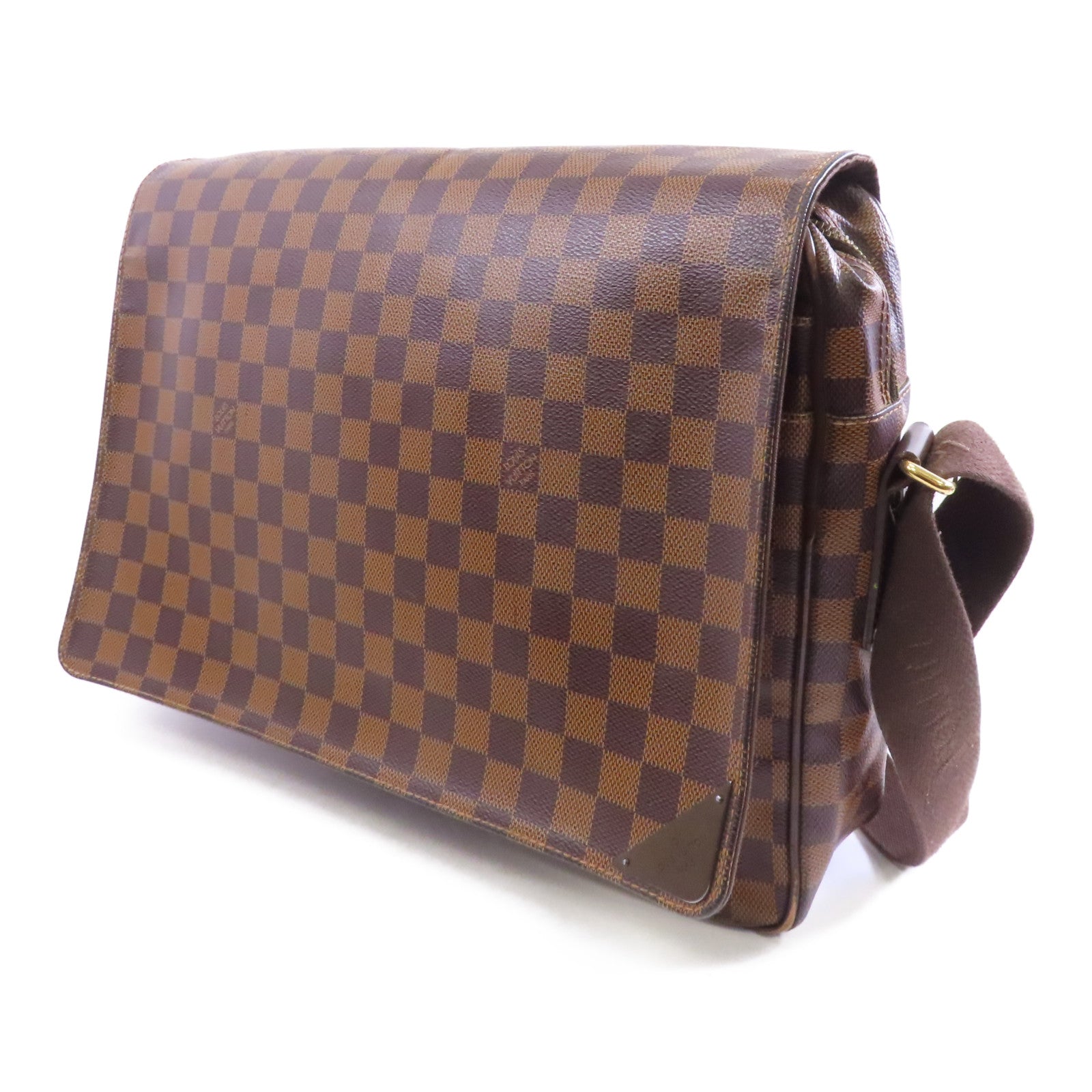 LOUIS VUITTON Damier Shelton GM金扣肩背袋棕色