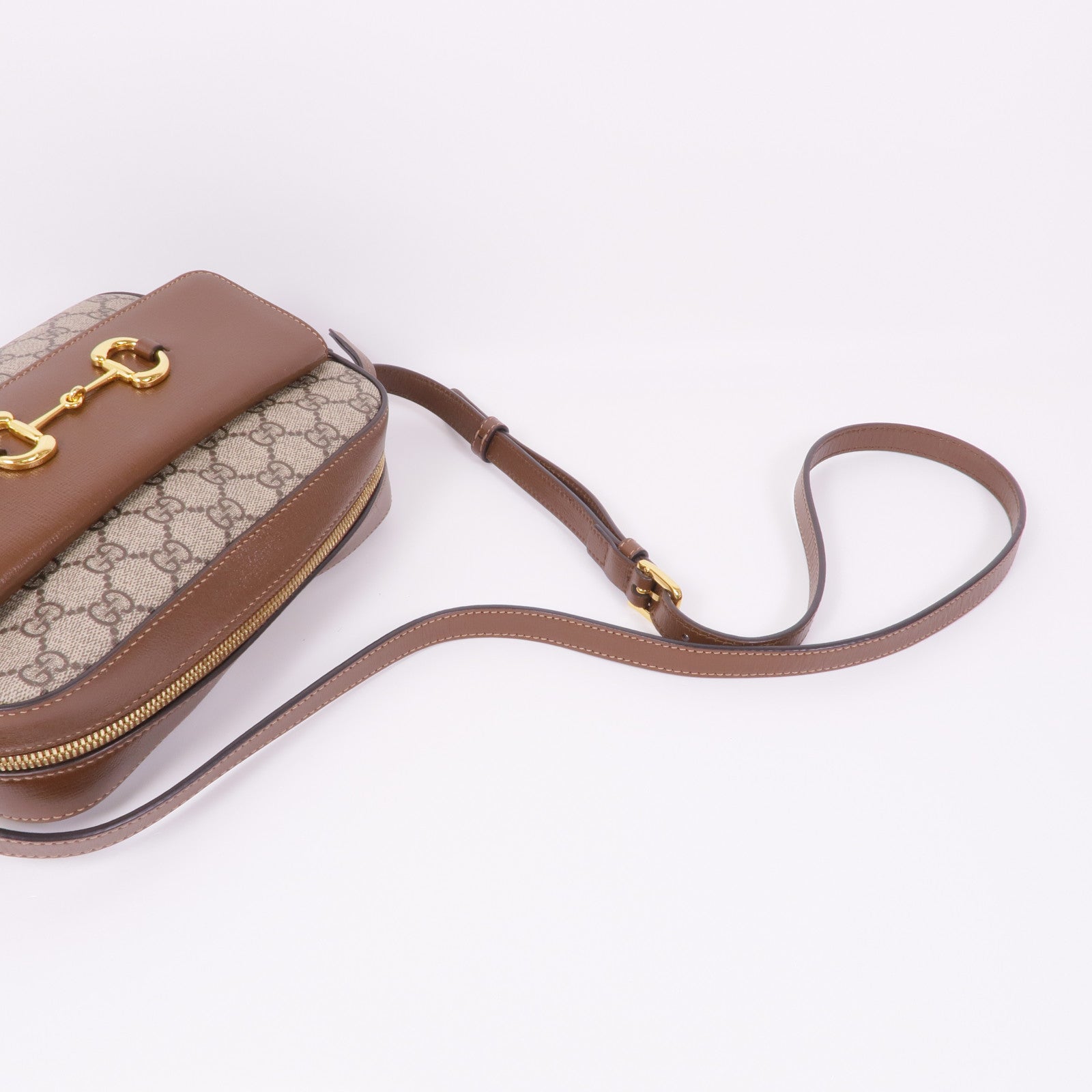 GUCCI 塗層帆布/皮革Horsebit 1955金扣肩背袋